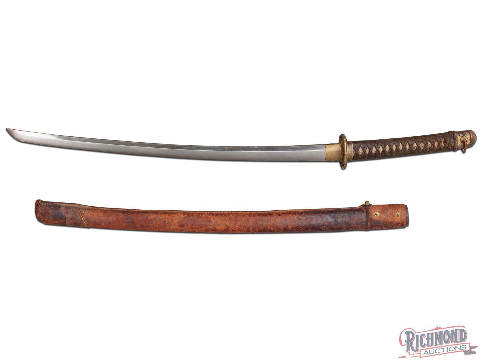 Japanese Army Kai-Gunto Officer's Sword With Leather Wrapped Scabbard (1 of 3)
