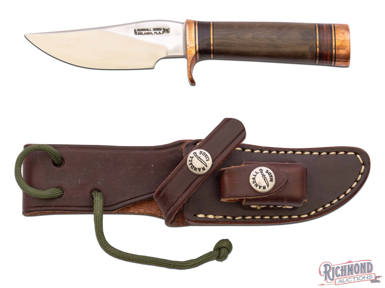 Randall Made 27 Mini Trailblazer Copper Companion Fixed Blade Knife & Factory Leather Sheath: Manufactured by Randall Made in Orlando, FL. Collector's mini model 27 Trailblazer with a 3-1/2" drop point made from 3/16" stock. Specifically designed for every outdoor use in a more compact form. F