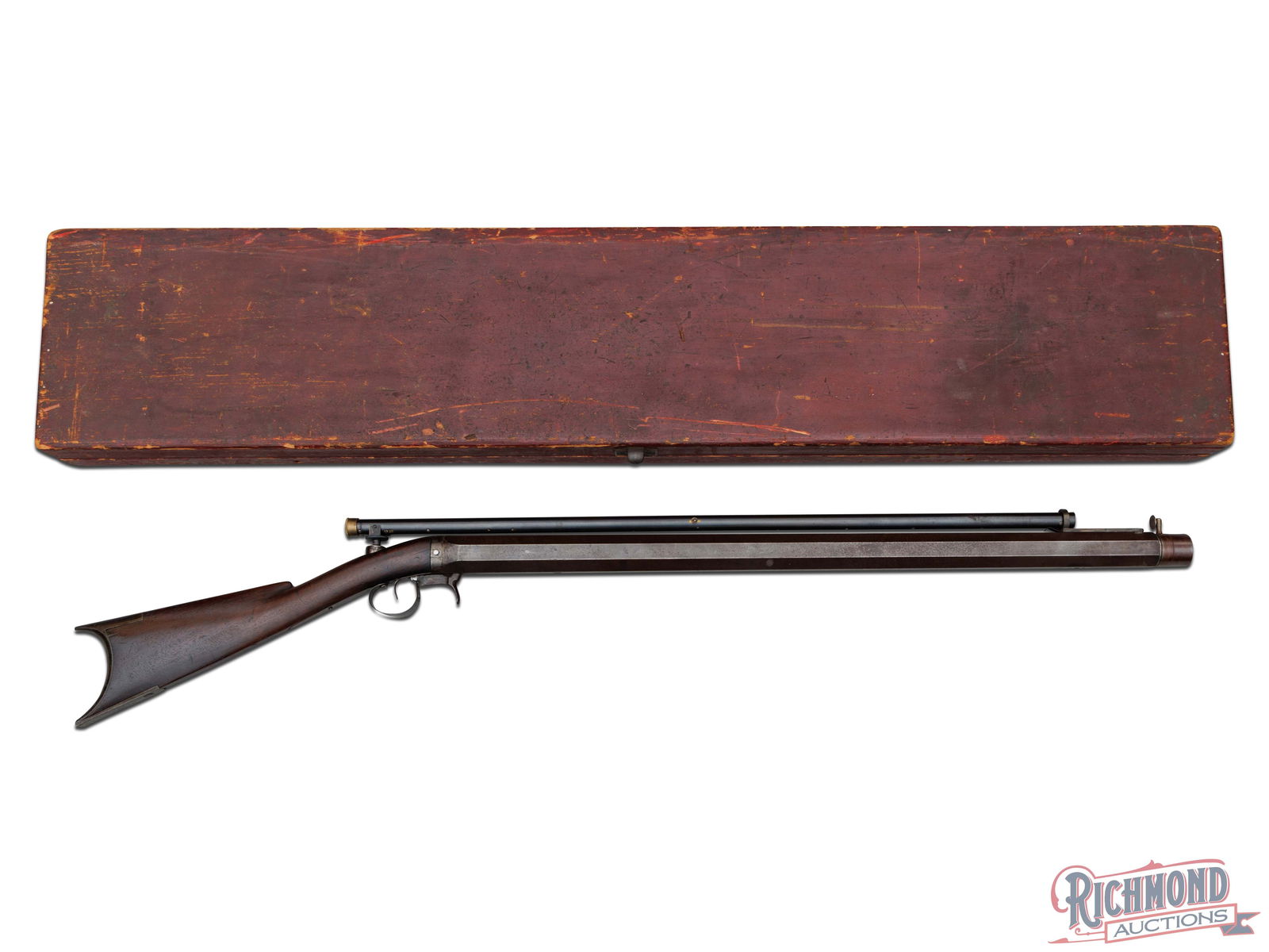 Cased Scoped Unmarked Percussion Underhammer 44 Caliber Bench Rifle with Remington Cast Steel Barrel (1 of 11)