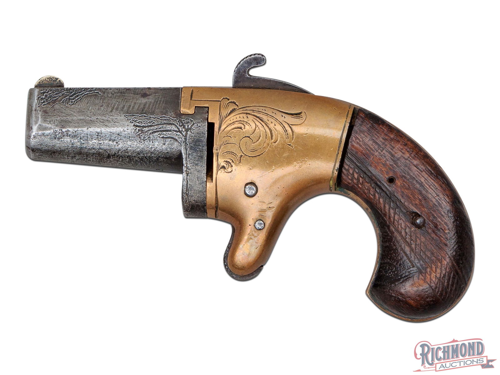 Antique Early Production National Firearms Co No 2 Deringer .41 Rimfire Rare Collector 2" Pistol: Manufactured between 1865-1870 by National Arms Company in Brooklyn, NY. This number 2 Deringer pistol features a rare 2" barrel. Top barrel flat is stamped "NATIONAL ARMS CO." with the "CO" double st