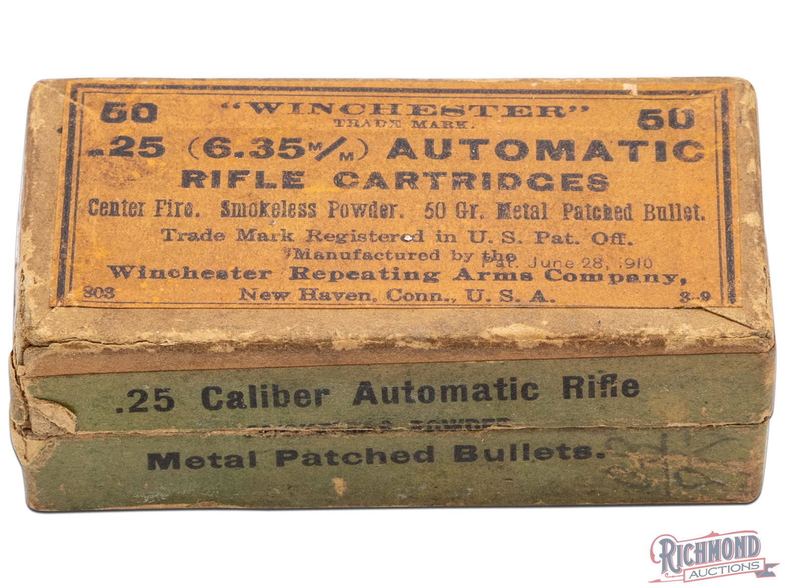 Partial Box of Winchester .25 (6.35 m/m) Automatic Rifle Centerfire Cartridges (1 of 8)