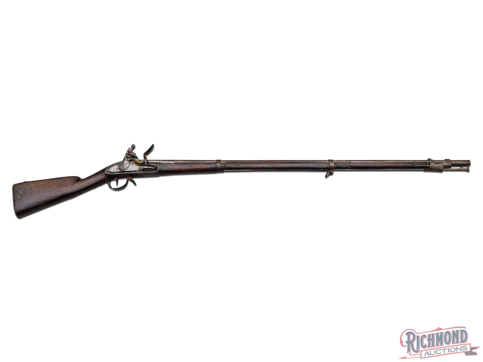 French 1777 Charleville St. Entiene Arsenal Flintlock .69 Caliber Musket: Made at St.Entienne, France from circa 1780 to 1840 for use on the Continent and abroad (used extensively in Revolutionary War). Gun has "In The White" finished 44-3/4" round .69 smoothbore barrel wit