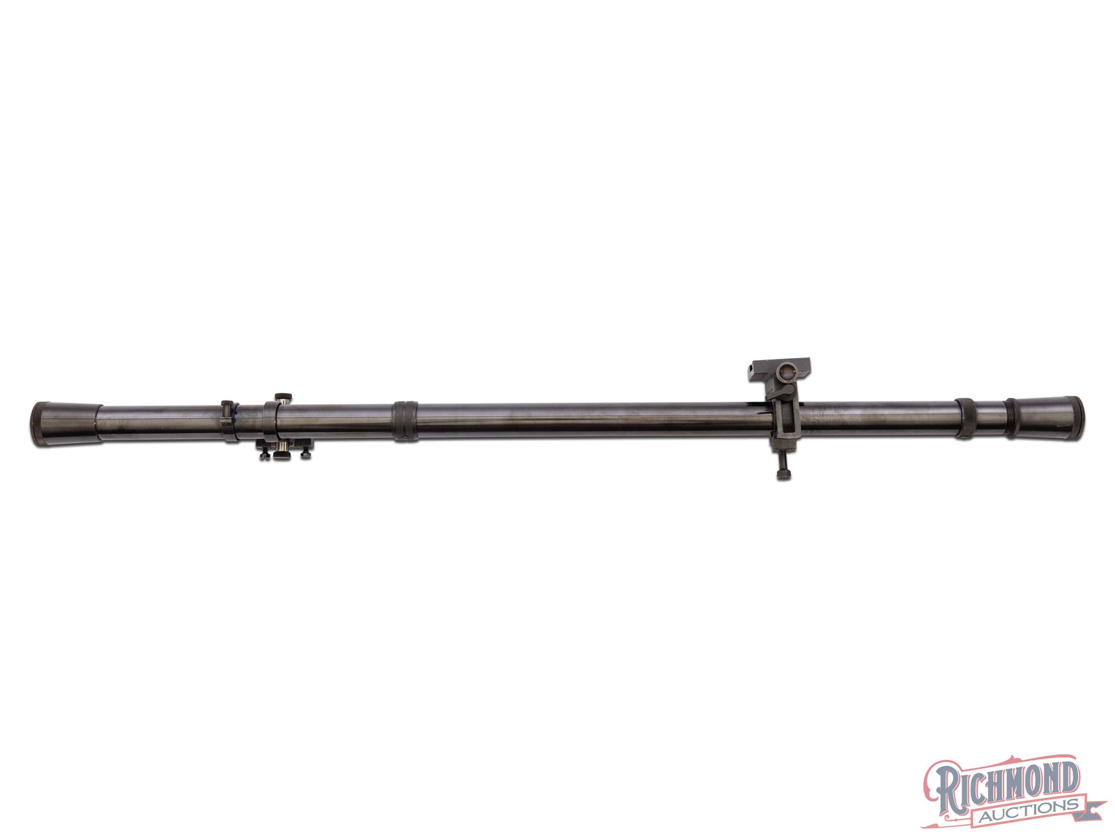 Montana Vintage Arms 6x Target Scope: Made by Montana Vintage Arms in contemporary times. Blued steel 3/4" tube with threaded capped steel bell objective and eyepiece lens with micrometer rear mount and crosshair reticle. FFL: Antique.