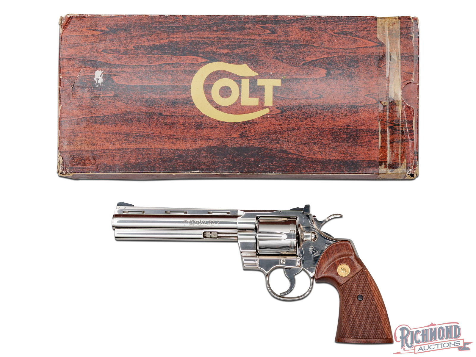 Boxed 1980 Colt Python .357 Magnum Double Action 6" Revolver in Nickel (1 of 6)