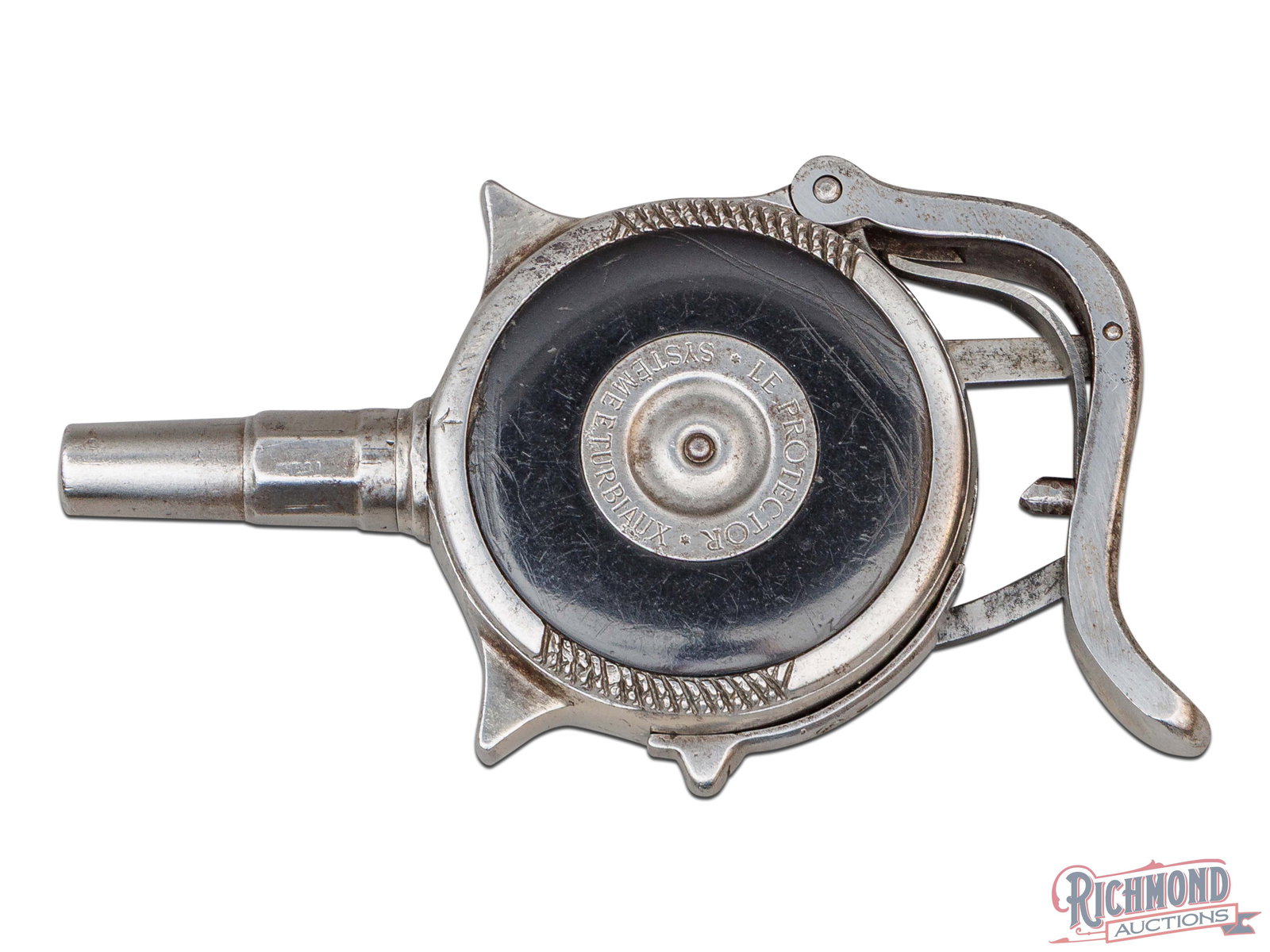 Antique Jacques Turbiaux Le Protector French Palm Pistol 10 Shot .22 Rimfire: Designed and manufactured by Jacques Turbiaux in France between 1882 and 1883 before production was moved to the USA and renamed. Intended to be concealed in the palm of the hand, in that the revolver