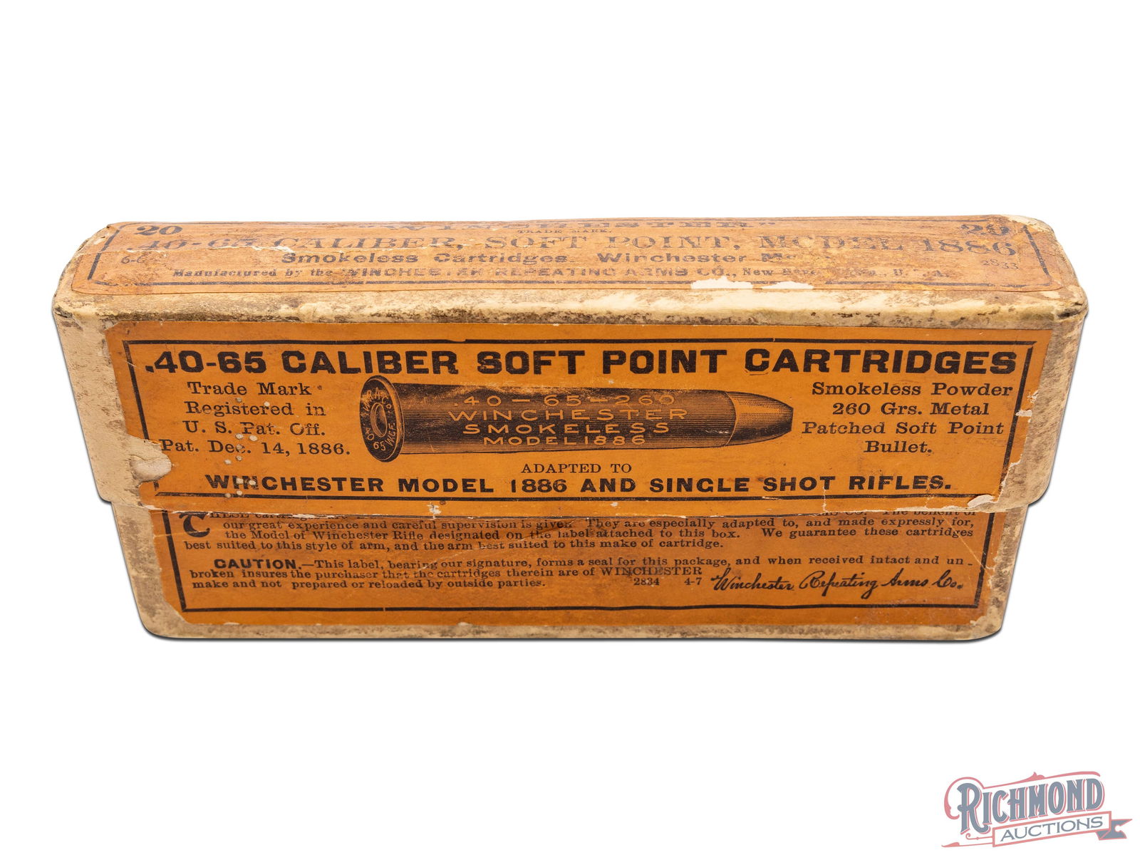 Full Box Of Winchester .40-65 Caliber Soft Point Model 1886 Cartridge Box (1 of 7)