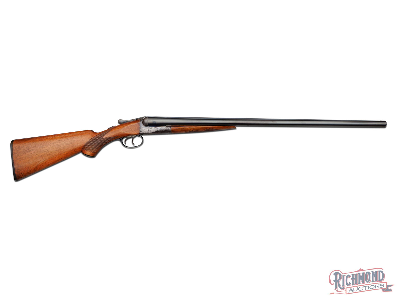 Restored A.H. Fox Sterlingworth Side by Side Shotgun in 12 Gauge: Made by the A.H. Fox Gun Company of Philadelphia, Pennsylvania in 1930. Blued 28" Sterlingworth Fluid Compressed steel No. 3 weight barrels with standard Fox Proof Markings and Barrel Address in 12 Ga