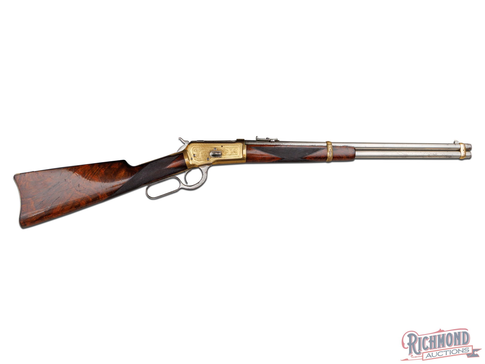 Rare Antique Special Order Gilt and Nickel Plated Deluxe Winchester Model 1892 Carbine in 44-40 Cal (1 of 9)