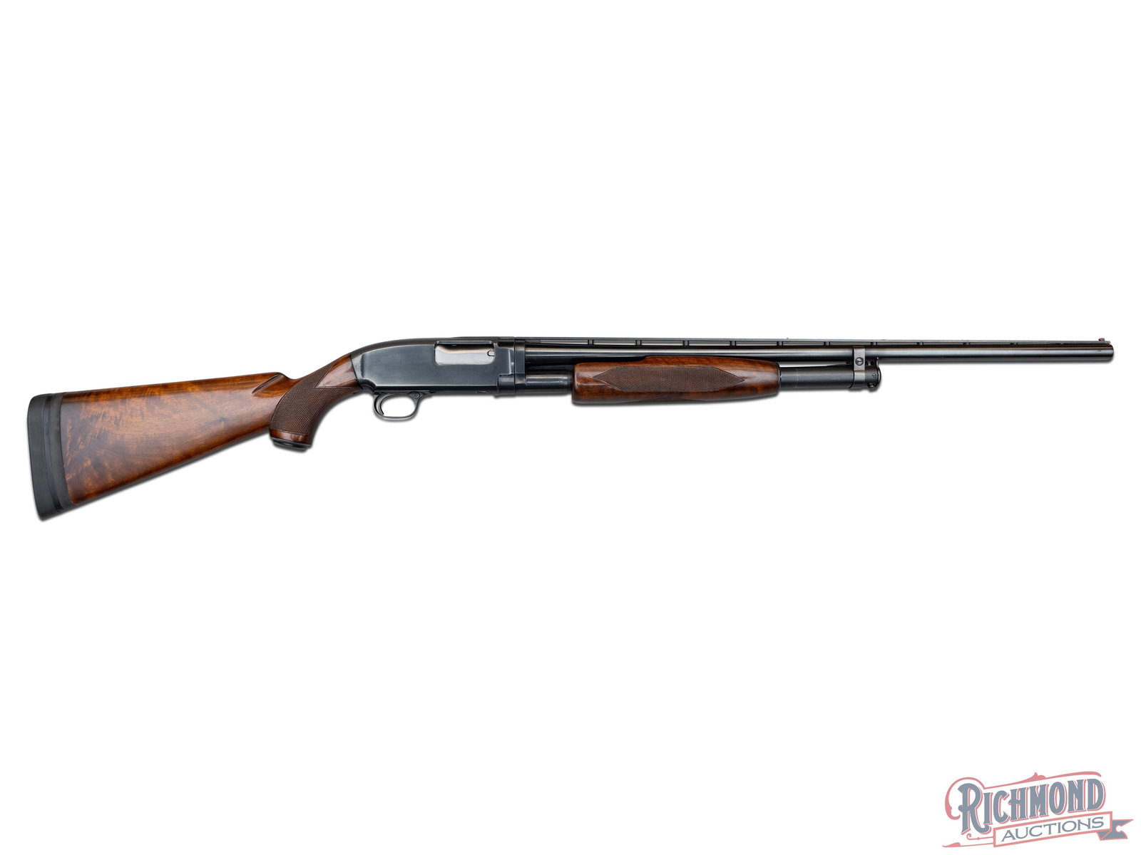 Pre-64 Winchester Model 12 Skeet Pump Shotgun with Ventilated Rib in 20 Gauge: Made in 1959 by Winchester Repeating Arms Company. Blued 26" round Winchester Proof Steel barrel with two line Winchester Address with Winchester Proofmark in 20 Gauge with WS-1 choke and 2-3/4" chamb