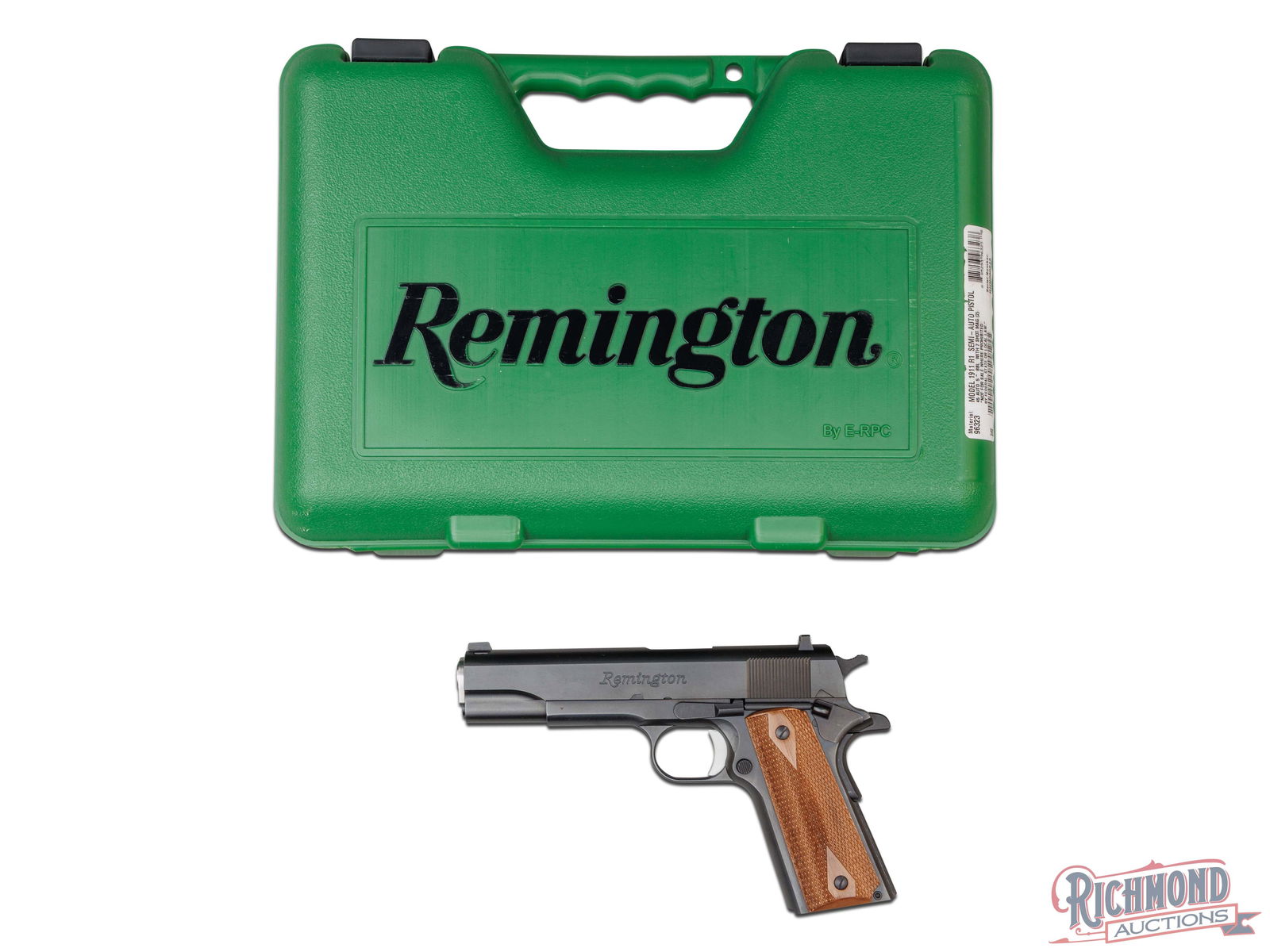 Cased Remington Model 1911 R1 Classic .45 ACP Semi-Auto Pistol: Manufactured by Remington Arms circa 2010. This iconic pistol features a 5" stainless barrel and bushing. Three dovetailed white dot sights. Slide is stamped "REMINGTON" on the left and "1911 R1" on t