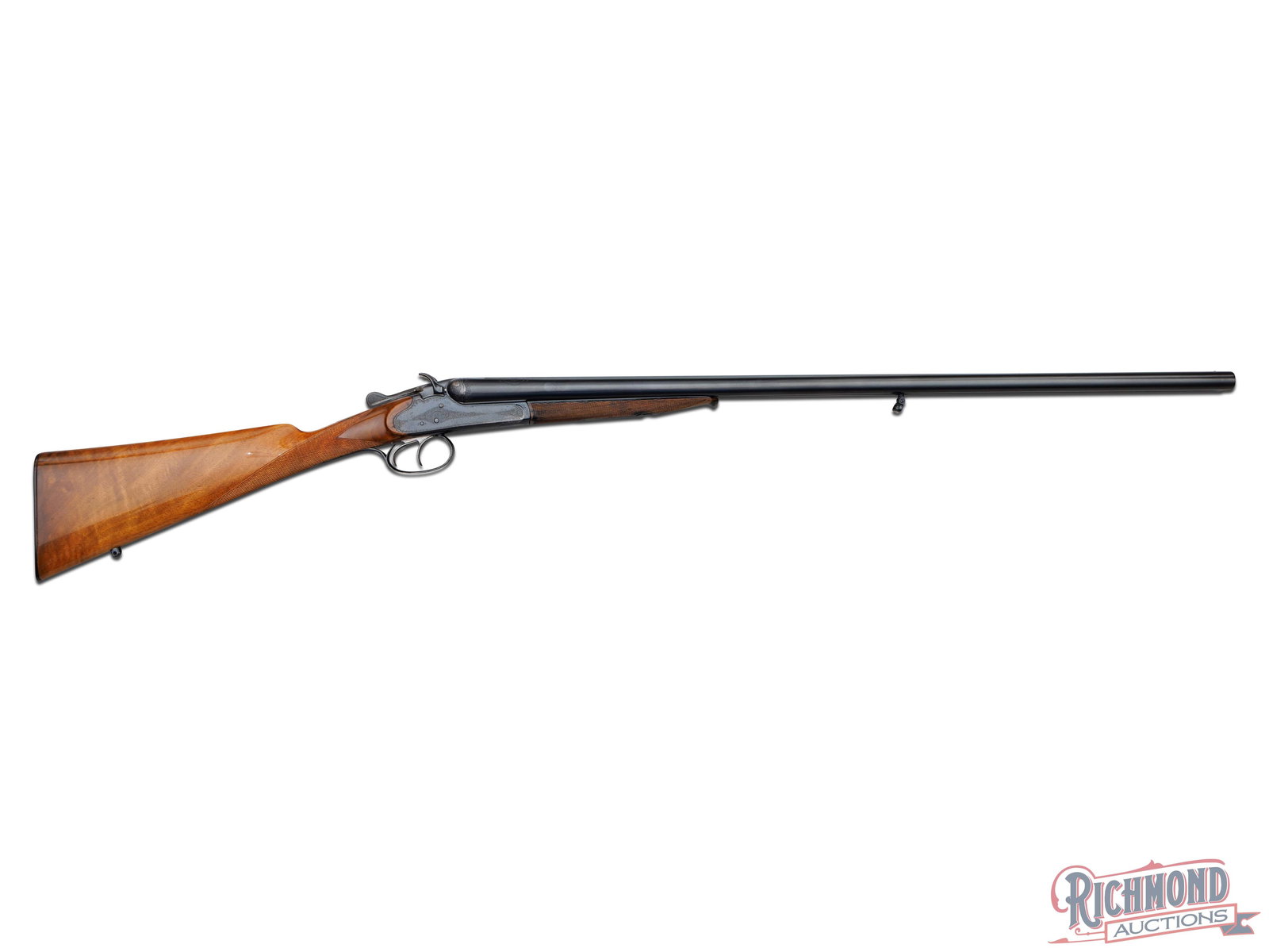 Unusual Gustav Bittner Patented Semi-Exposed Hammer Side by Side Shotgun in 16 Gauge: Made by Gustav Bittner Weipert, Germany circa 1906. Gun has unusual hammer mechanism patented by Bittner in 1893. Blued 29-1/2"" Krupp Fluid Nitro Proofed Steel barrels with Krupp Steel markings on bo