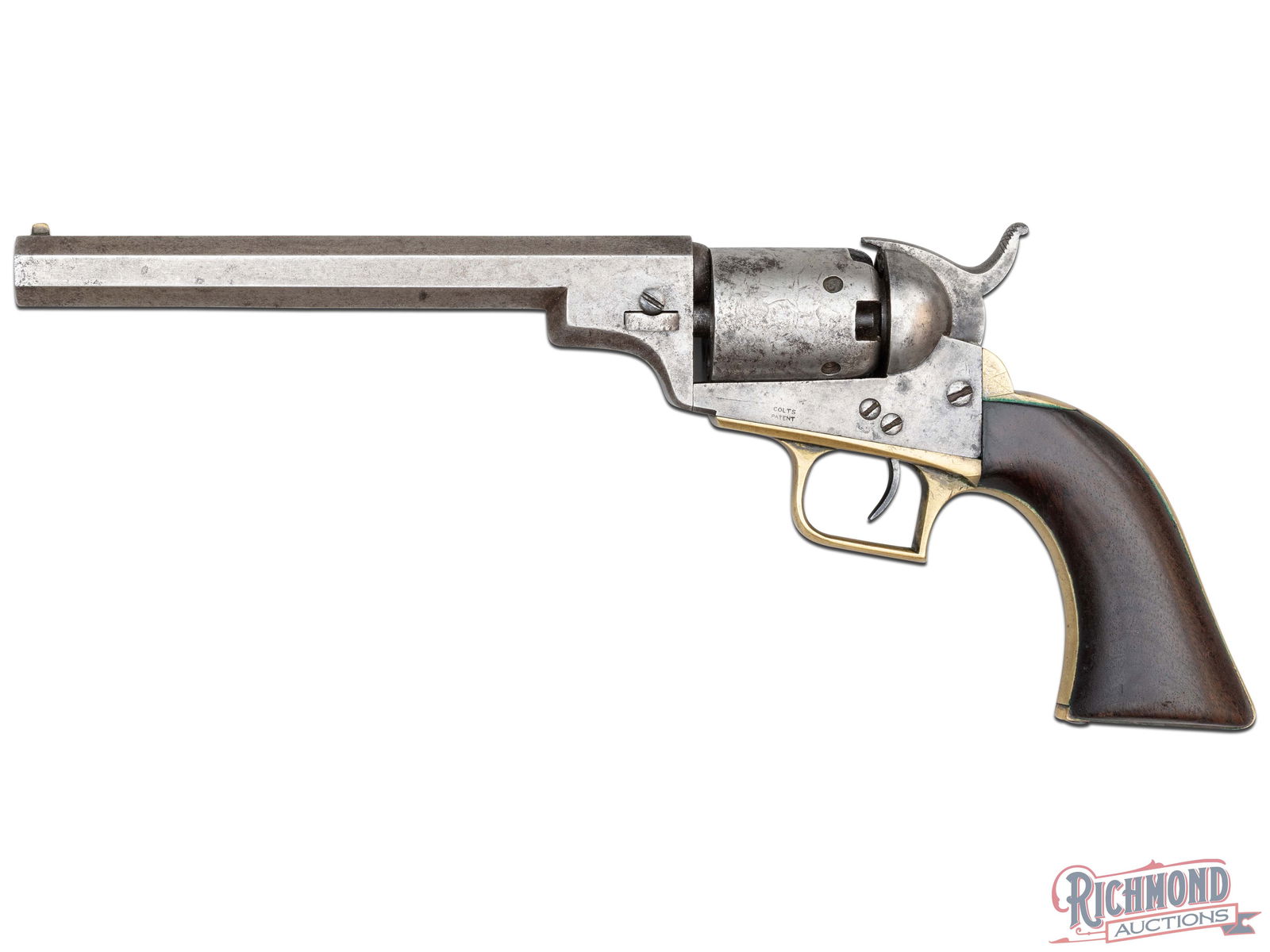 1848 Antique Colt Baby Dragoon .31 Cal Percussion Revolver Rare Without Loading Lever: Manufactured by Colt in 1848. The Baby Dragoon is a pocket version of its Dragoon successor, also known as "The Little Dragoon". Features a 6" octagon barrel with small brass blade front sight. Top ba