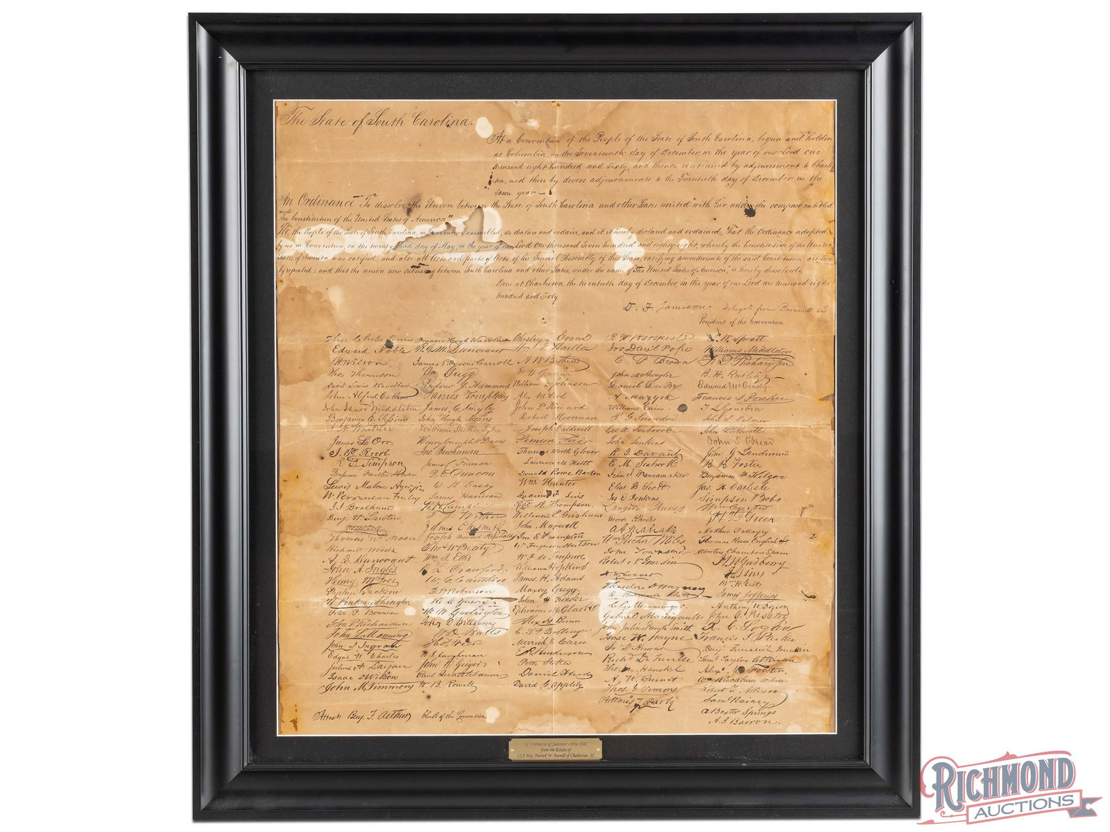 Rare SC Ordinance of Secession Litho From The Estate Of CSA Maj Patrick W Farrell of Charleston, SC (1 of 4)