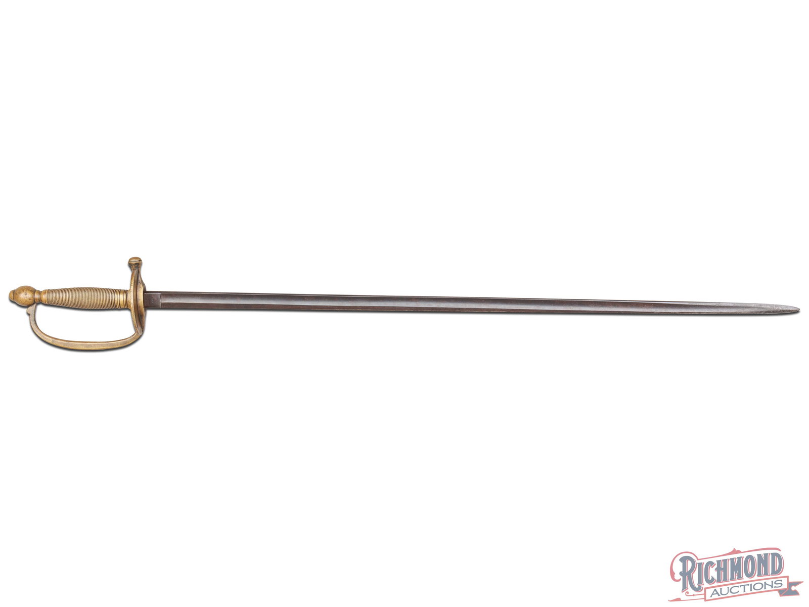 Civil War Era Collins & Co. Straight Sword Dated 1851: This sword was made by Collins & Co. in Hartford Connecticut. I features a single edge 31 1/2" blade a brass handle and a rope pattern brass grip. The sword measures 38" overall. The base of the blade
