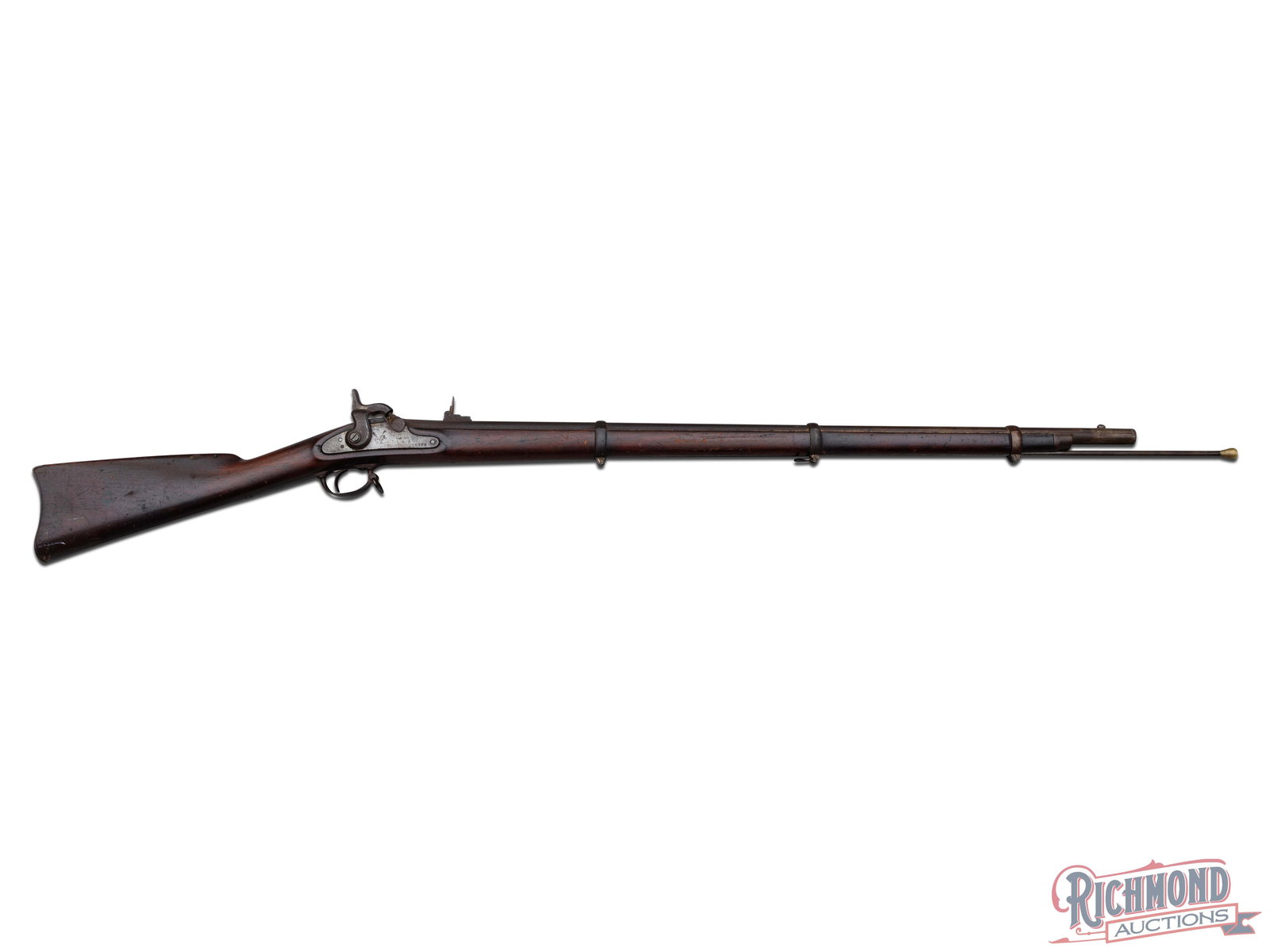 Model 1861 S Norris & W T Clements Percussion Musket .58 Caliber: This musket was made in 1863 by S Norris & WT Clements and features a 36" barrel. It appears to be shortened as this rifle commonly has a 40" barrel and includes a 40" ramrod. It features a blade styl