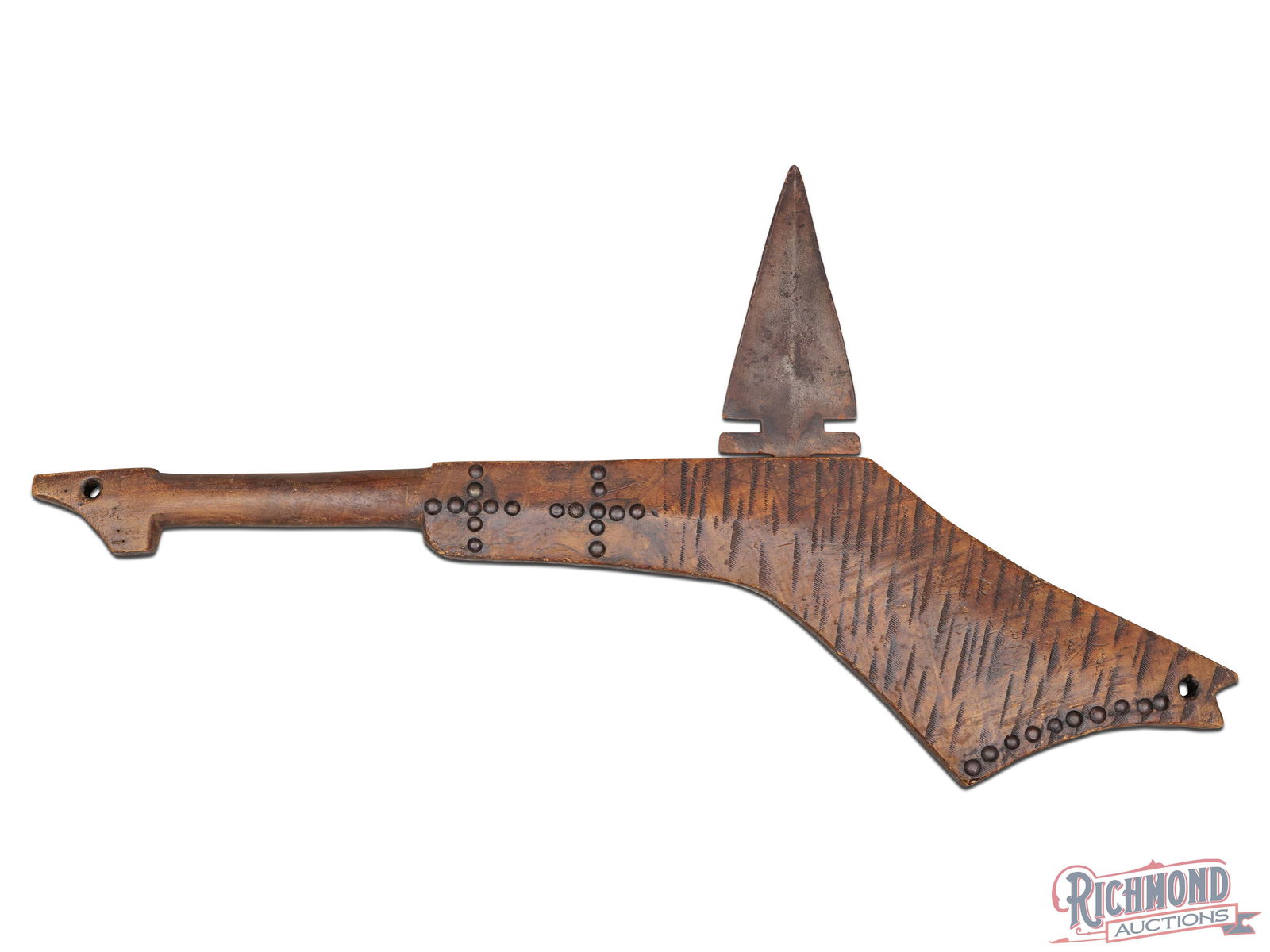 Native American Fire Branded Spontoon Head War Club Osage Stock (1 of 2)