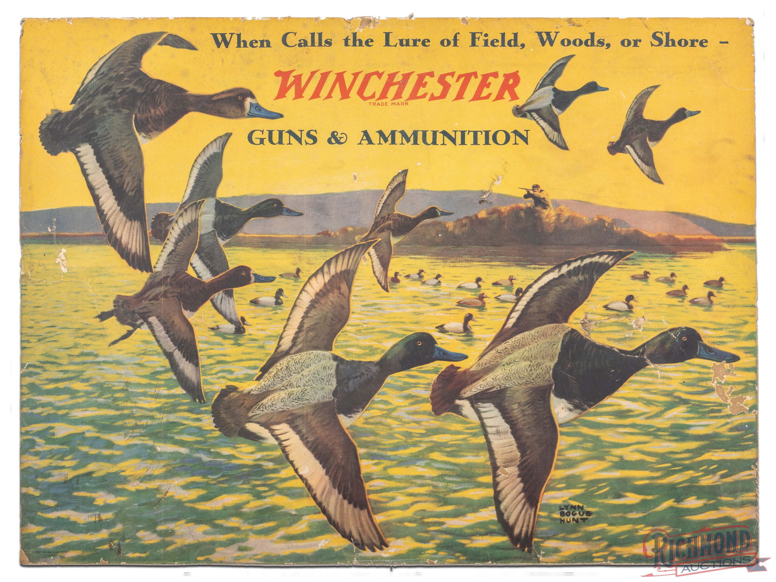Winchester Guns & Ammunition "Lure of the Field Woods Shore" Cardboard Advertising Display Sign (1 of 1)