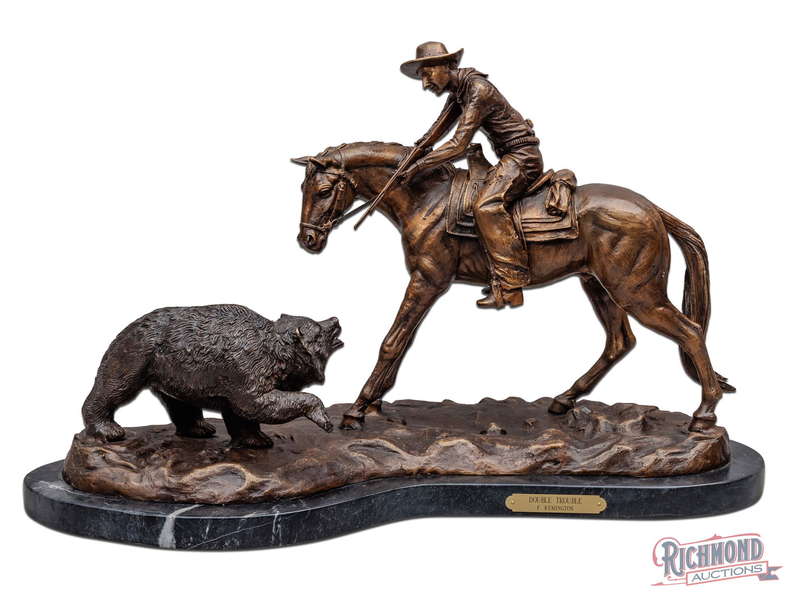 Frederick Remington's Bronze Sculpture "Double Trouble" on Marble Base (1 of 6)