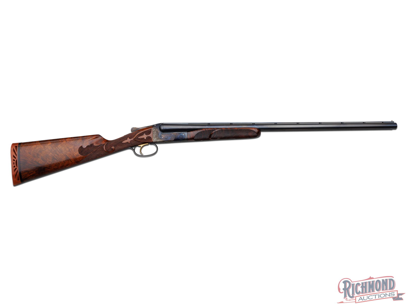 High Condition NID Model Ithaca 4E Grade Side By Side Shotgun With Ventilated Rib In 20 Gauge: Made by The Ithaca Gun Company in 1929. Gun has blued 26" Best Fluid Steel barrels with 2-3/4" chambers, factory ventilated rib with bead sight and ejectors. Gun has standard matting on rib with wavy