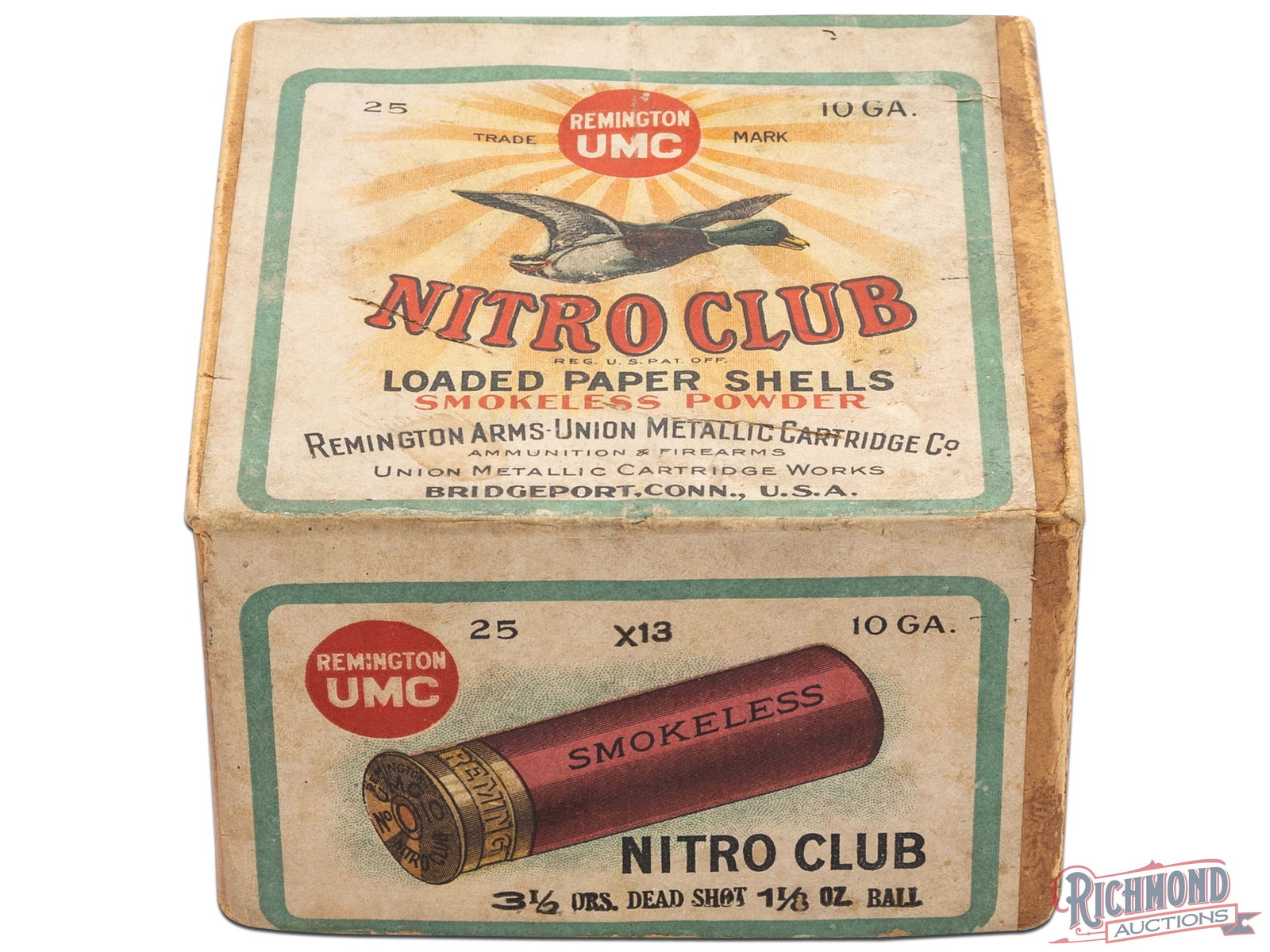 Remington UMC 10 Gauge Nitro Club Loaded Paper Shells Smokeless Powder Shell Box With Duck (1 of 5)