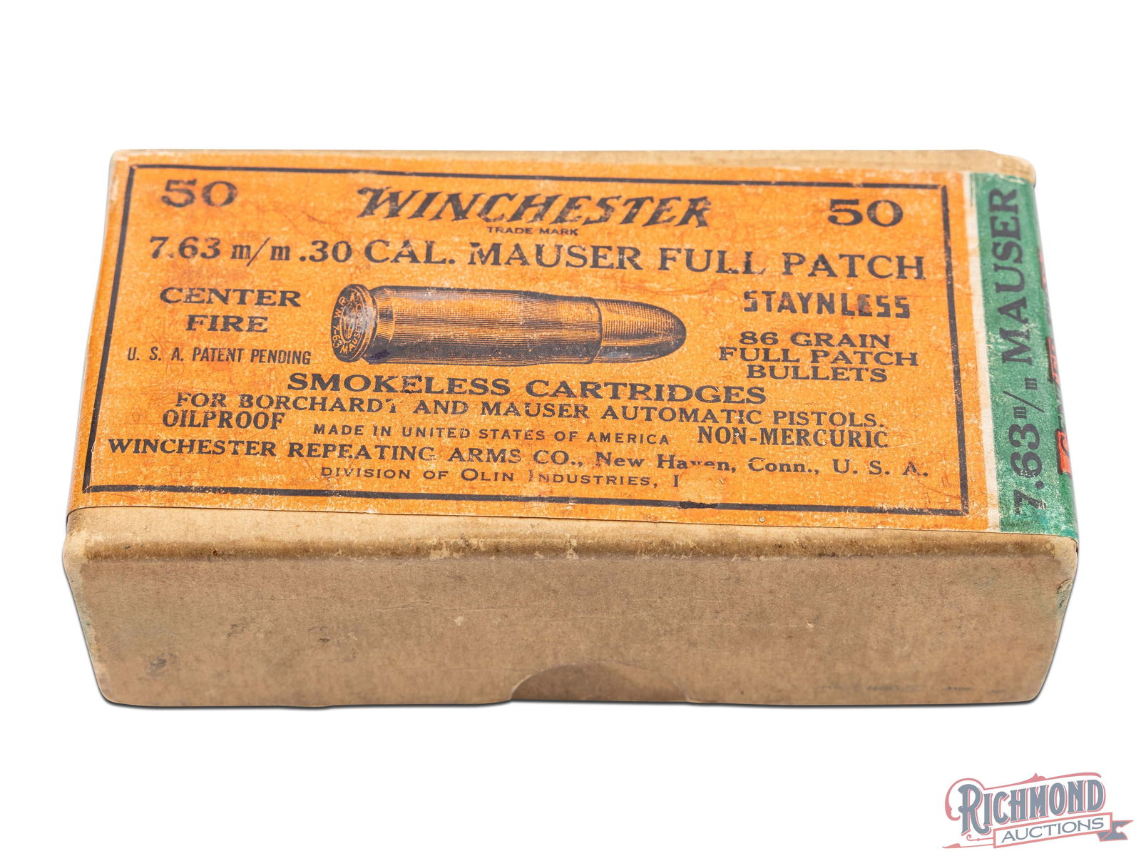 Full Box Of Winchester 7.63 m/m .30 Caliber Mauser Full Patch Cartridges (1 of 6)