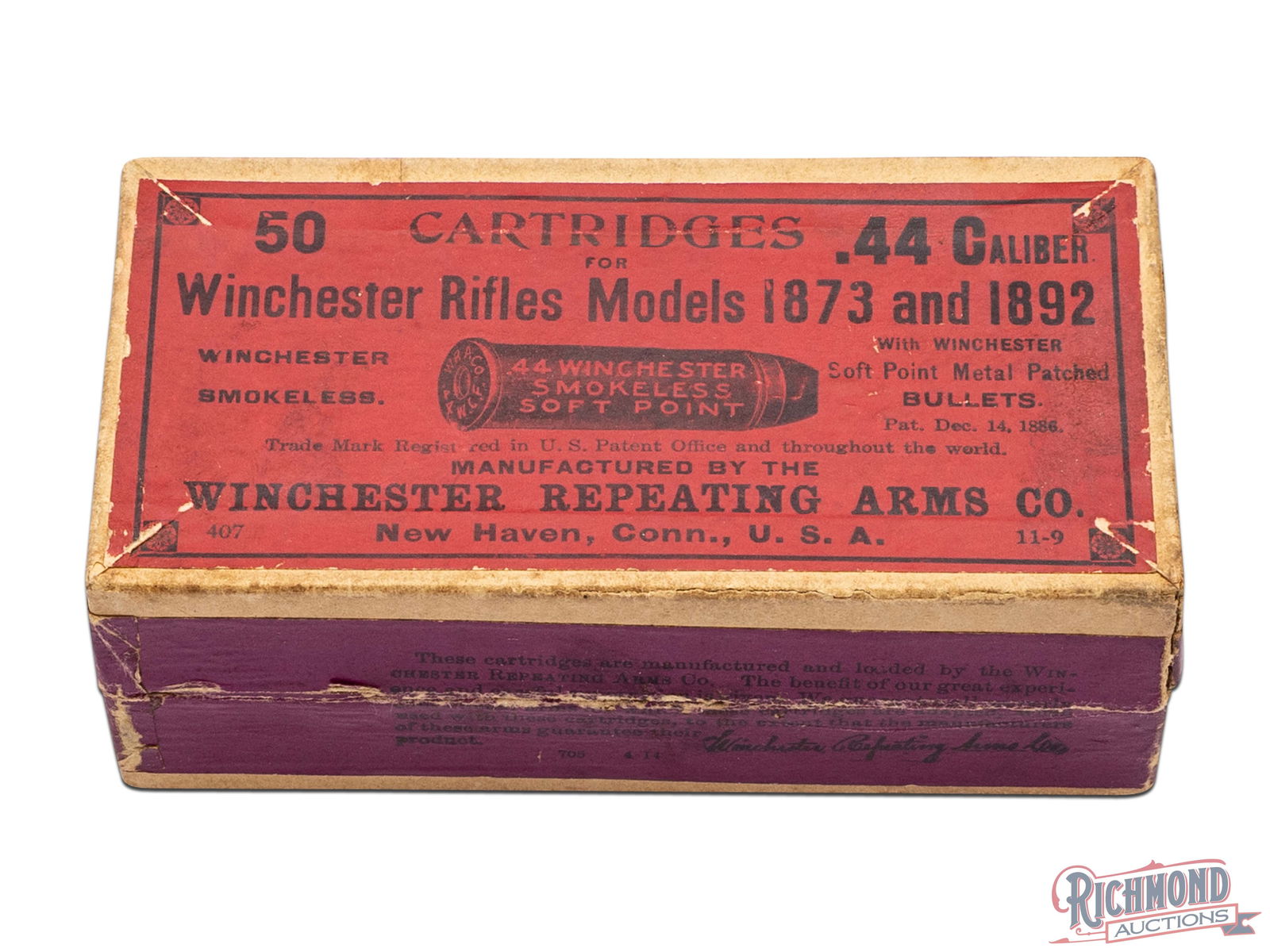Full Box Of Winchester 44 Caliber Centerfire Smokeless Soft Point Cartridges (1 of 8)