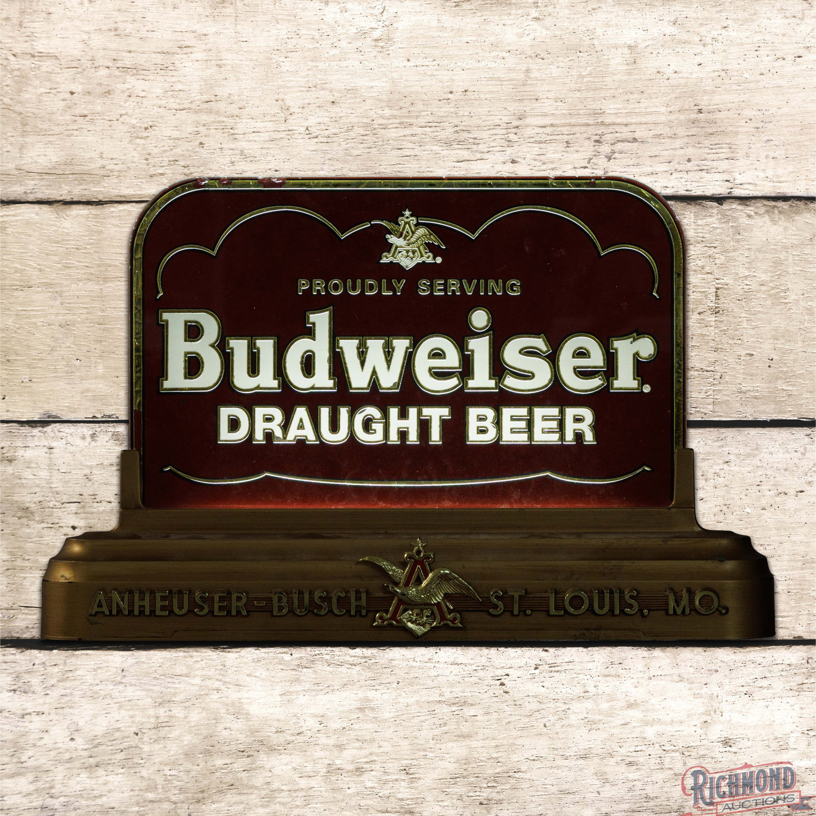 Budweiser Draught Beer Reverse on Glass Lighted Countertop Advertising Sign (1 of 4)