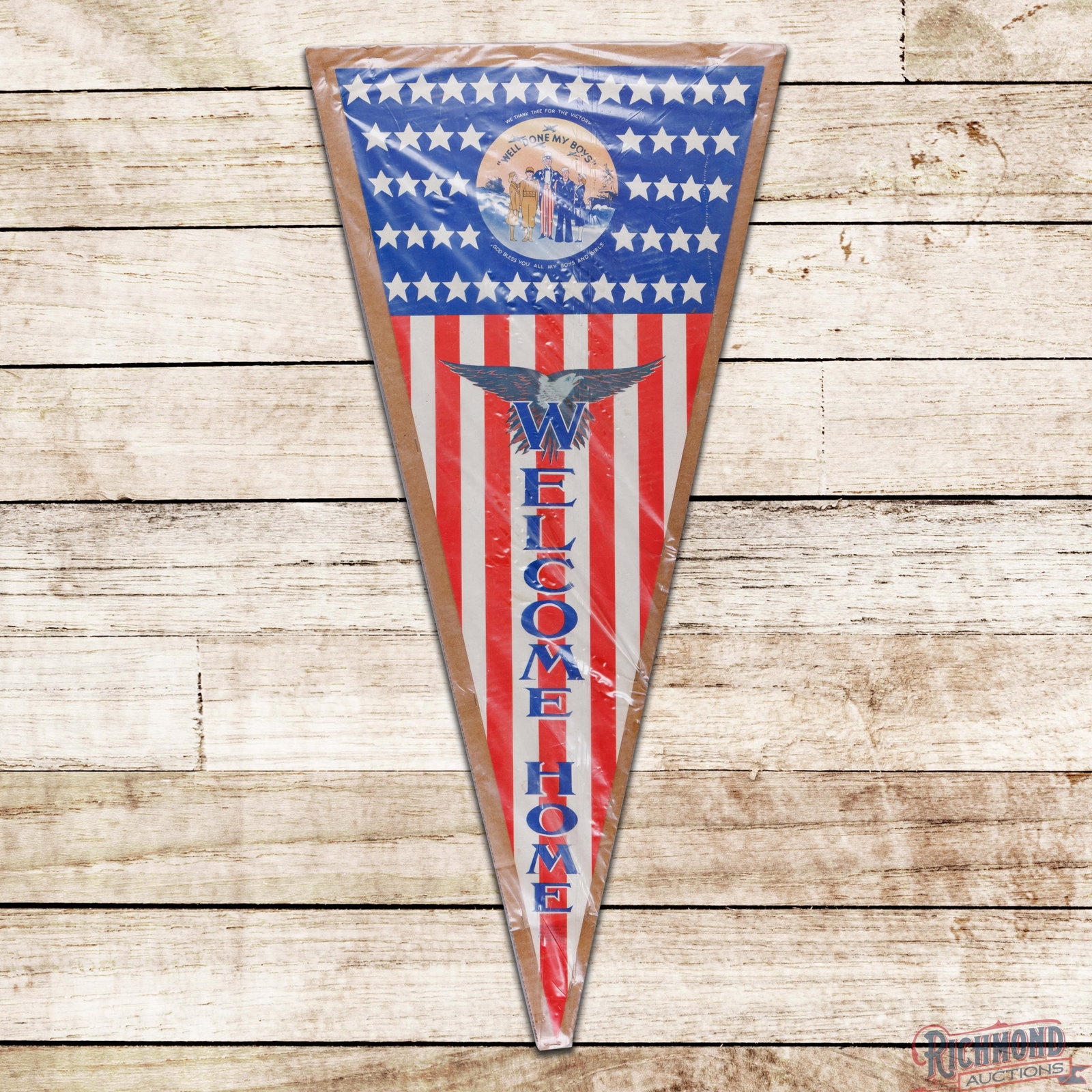 World War II Welcome Home "Well Done My Boys" Pennant Display Sign w/ Uncle Sam (1 of 3)