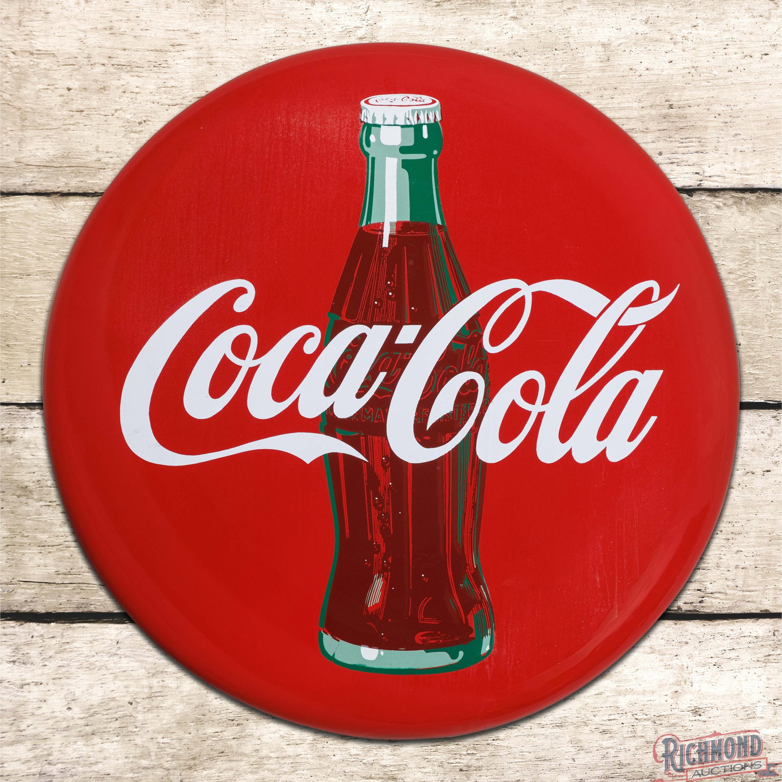 Coca Cola 24" Single Sided Porcelain Button Sign w/ Bottle (1 of 3)