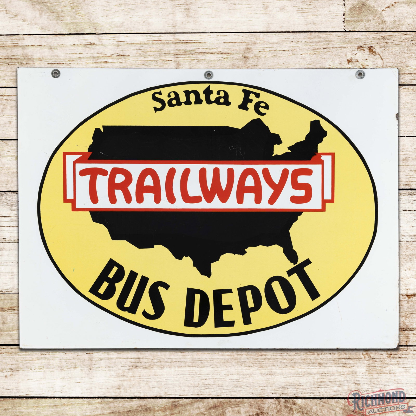 Trailways Santa Fe Bus Depot Double Sided Porcelain Logo Sign (1 of 3)