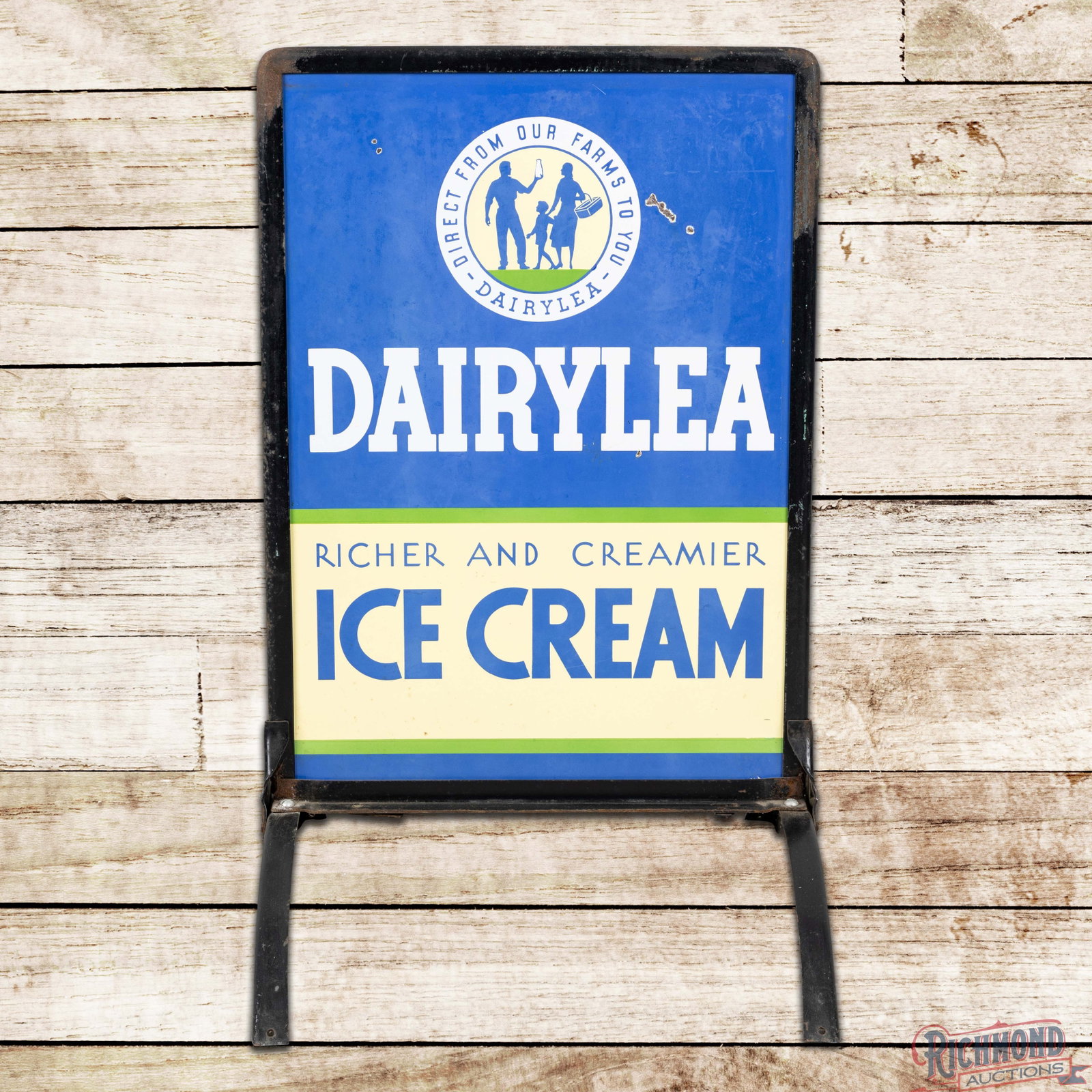 Dairylea Ice Cream "Richer and Creamier" Double Sided Porcelain Curb Sign w/ Logo (1 of 3)