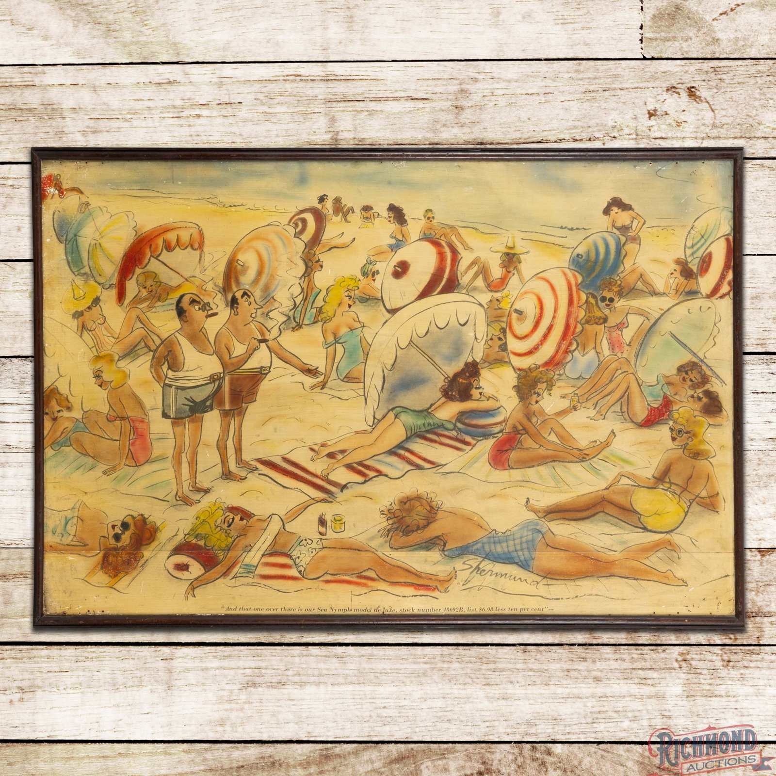 Large 1940s Sea Nymph Bathing Suit SS Masonite Sign (1 of 3)