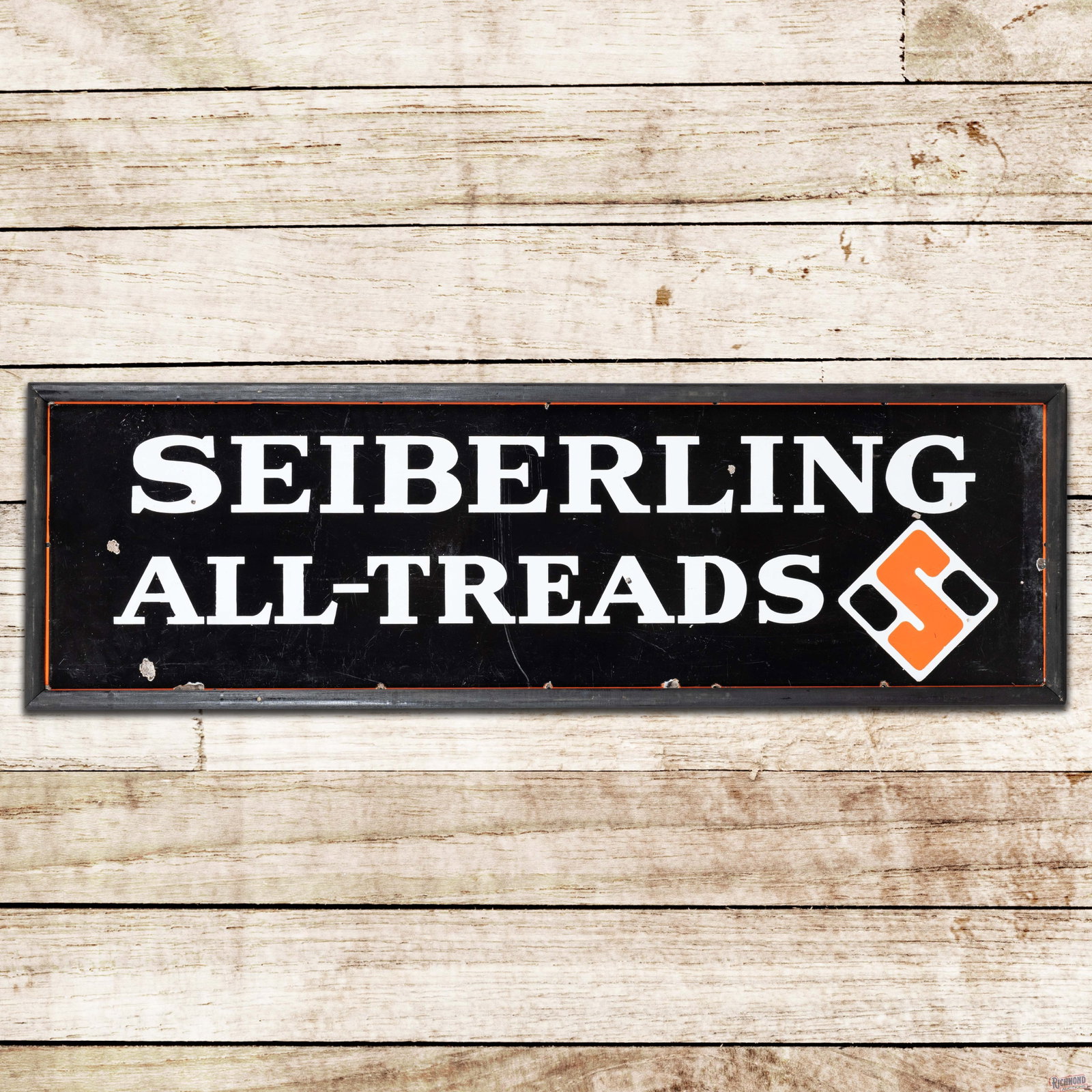 Seiberling Tires All Treads Single Sided Porcelain Sign w/ Wooden Frame (1 of 3)