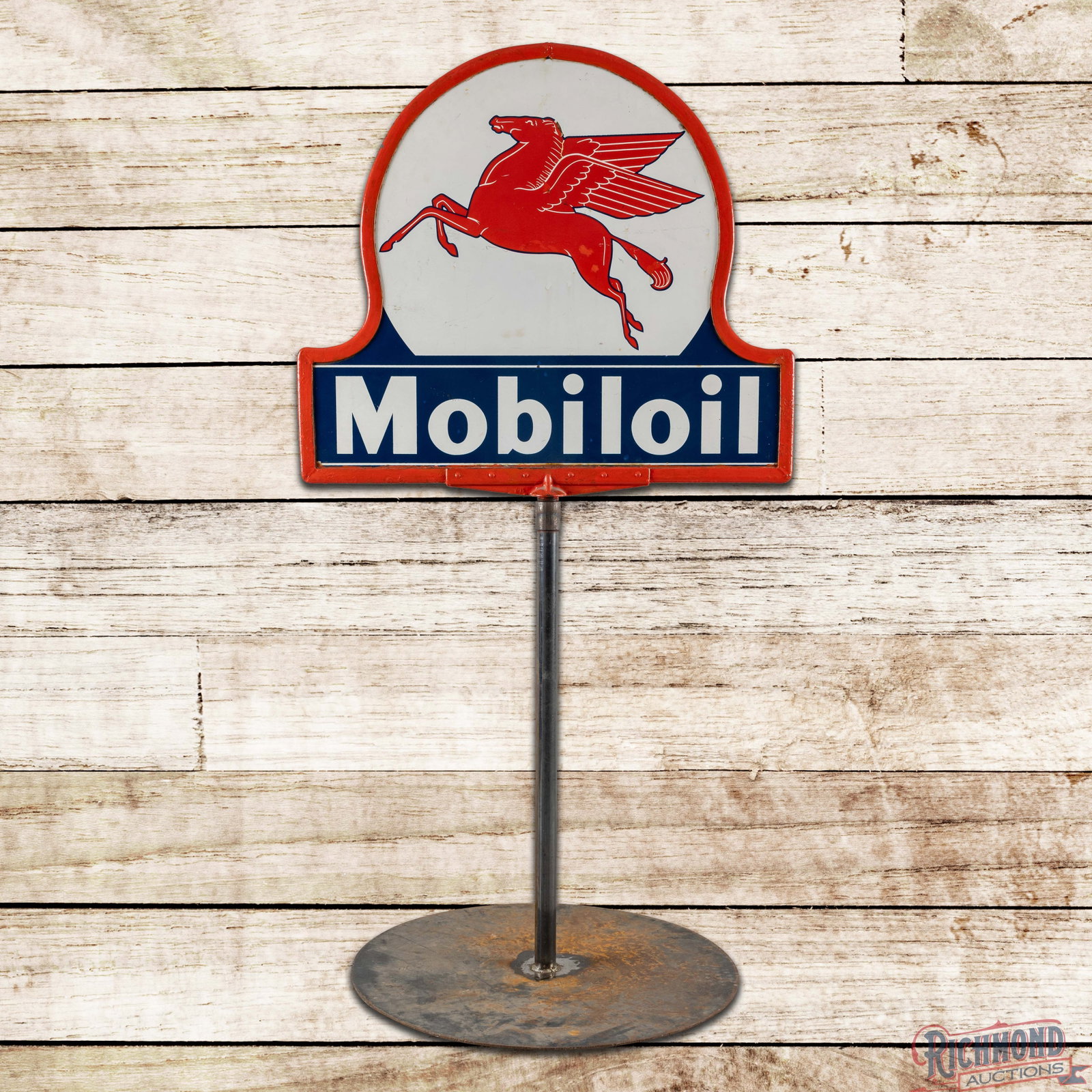 Mobiloil Double Sided Porcelain Service Station Curb Sign w/ Pegasus (1 of 3)