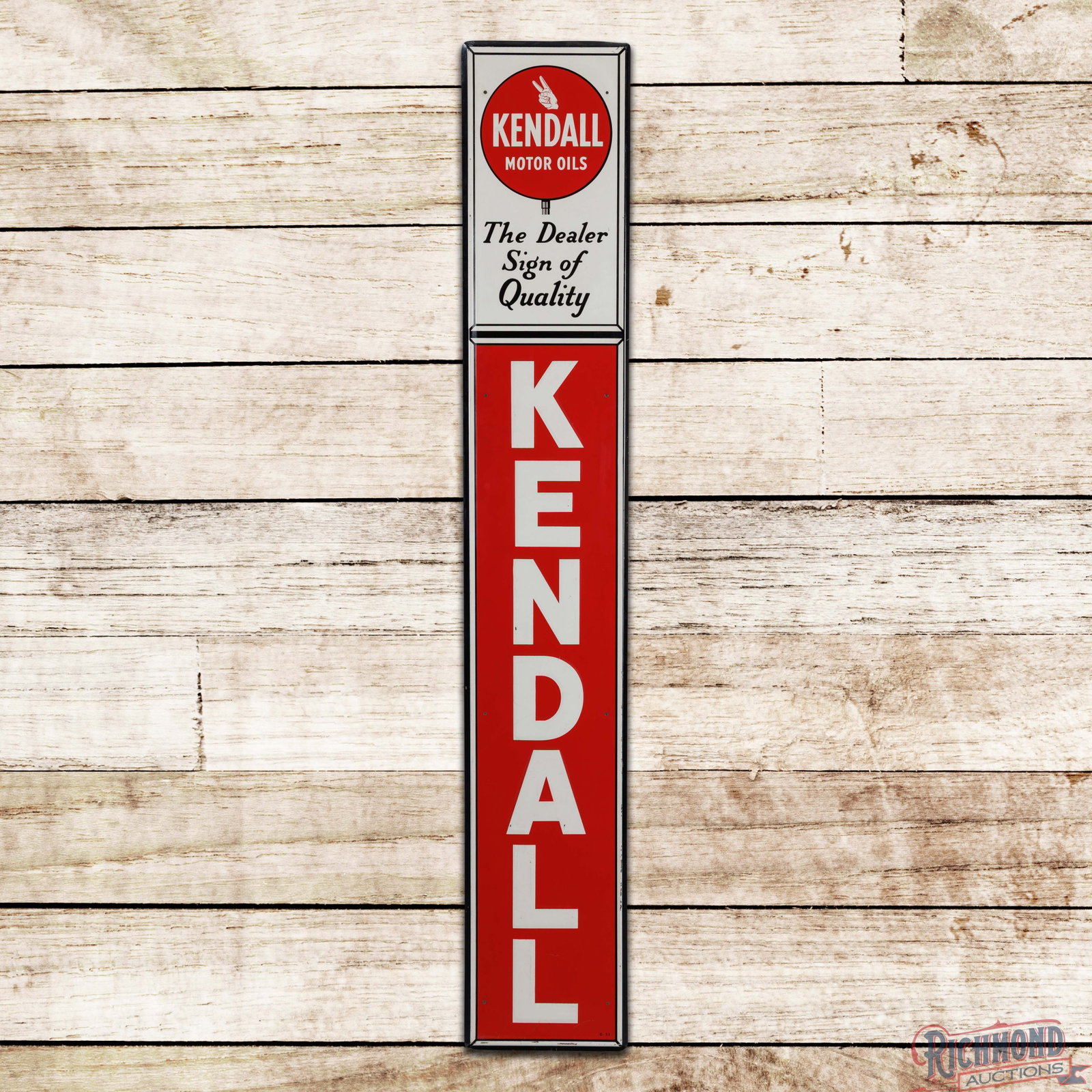 Kendall Motor Oils "Dealer Sign of Quality" 6' Emb. Single Sided Tin Sign w/ Logo (1 of 3)
