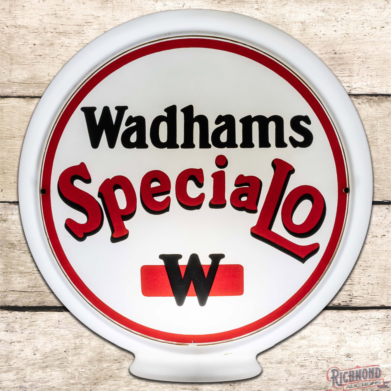 Wadhams Special Lo Gasoline 13.5" Complete Wide Milk Glass Body Globe w/ Cinn. AP Decal (1 of 6)