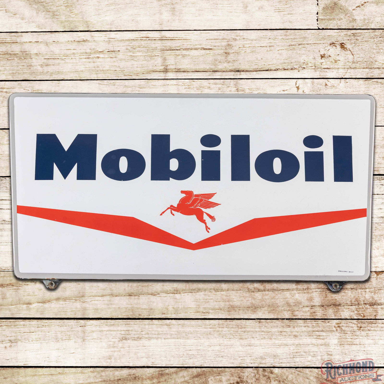 Mobiloil 32" Single Sided Porcelain Guillotine Logo Sign w/ Pegasus (1 of 3)