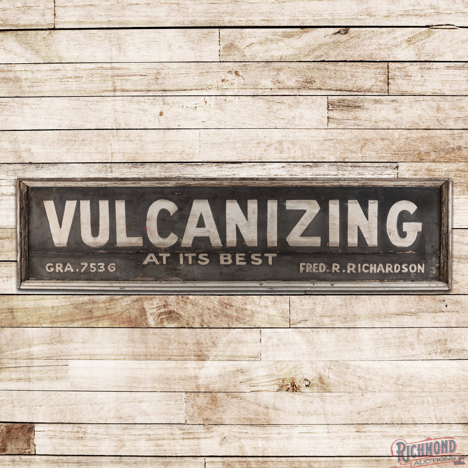 Early Vulcanizing At Its Best Fred R. Richardson 9.5' Wooden Smaltz Painted Sign (1 of 3)