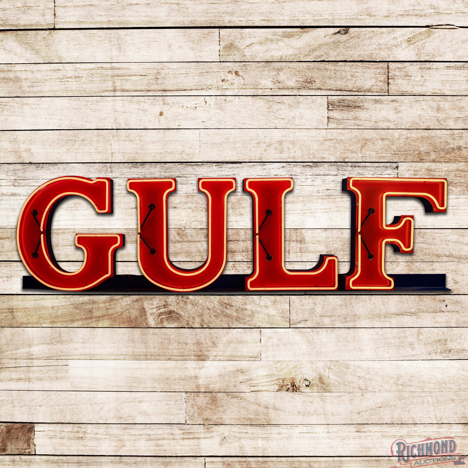 Gulf Service Station Single Sided Tin Factory Neon Letter Sign (1 of 4)
