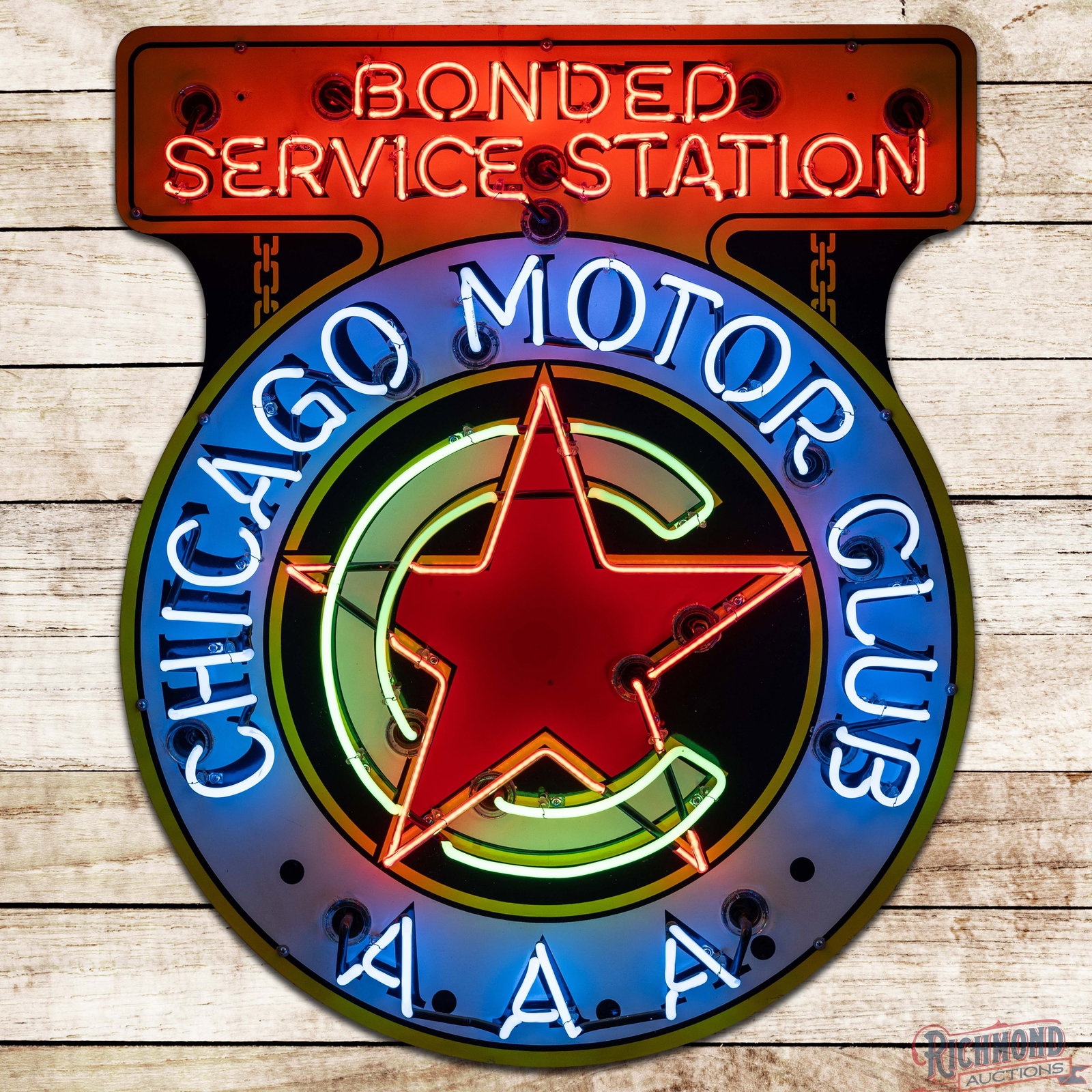 Chicago Motor Club Bonded Service Station 44" Die Cut Single Sided Porcelain Neon Sign (1 of 4)
