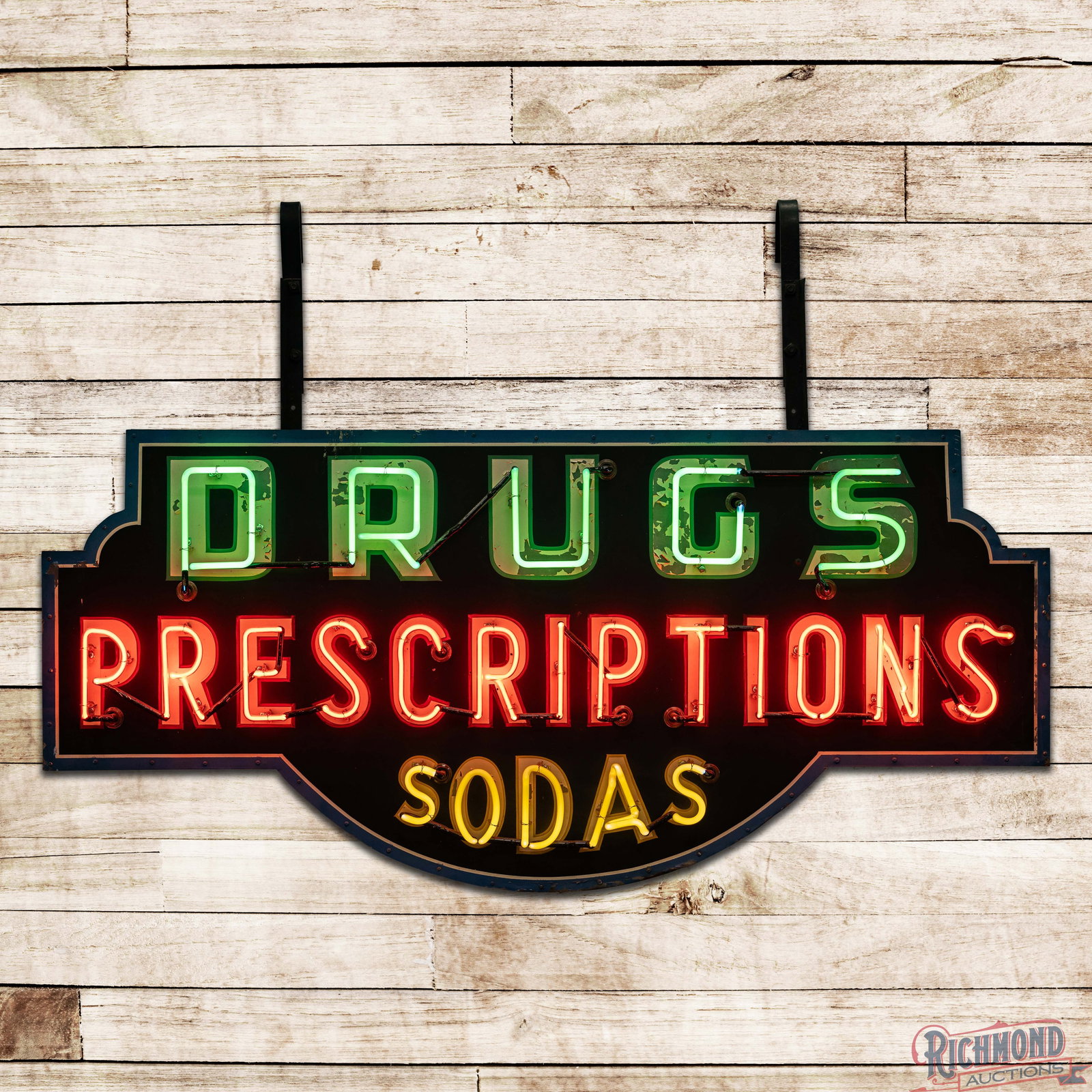 Drugs Prescriptions Sodas 6' Double Sided Tin Factory Neon Sign (1 of 5)
