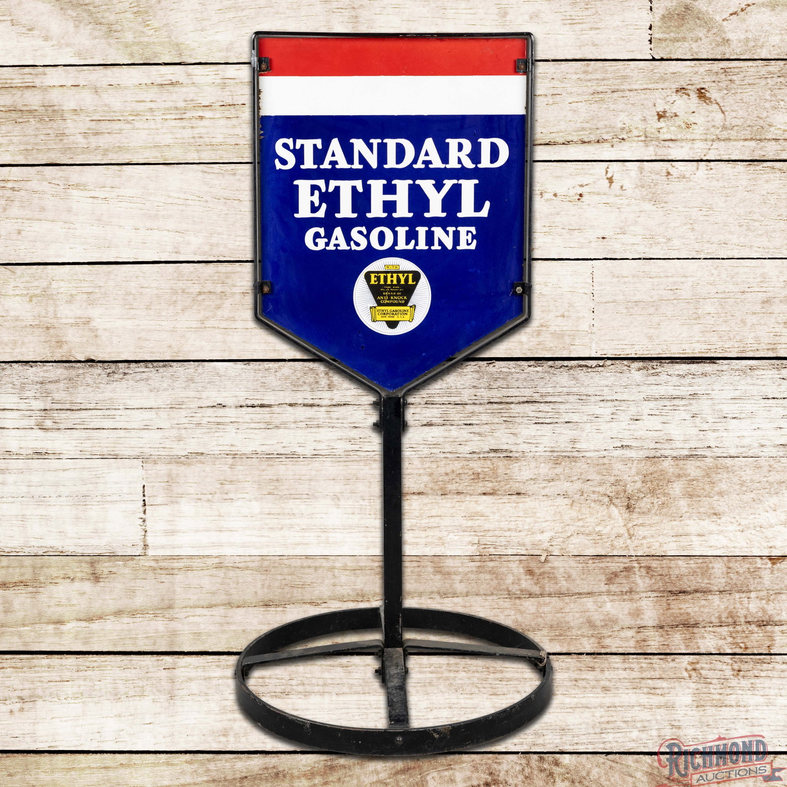 Standard Ethyl Gasoline Double Sided Porcelain Curb Sign w/ Logo (1 of 3)