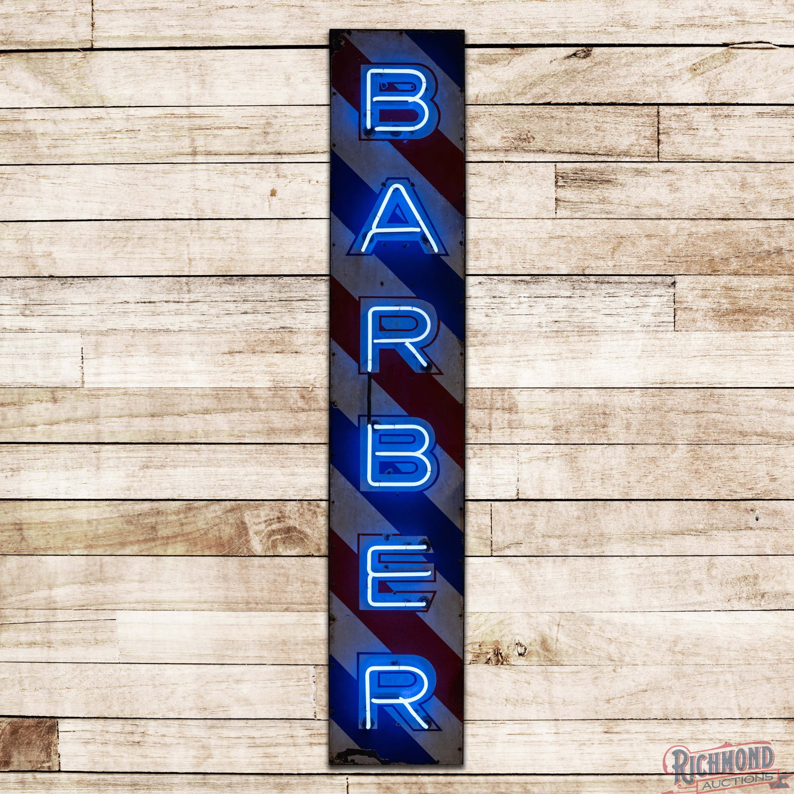 Barber Shop 8' Vertical Single Sided Porcelain Factory Neon Sign (1 of 4)
