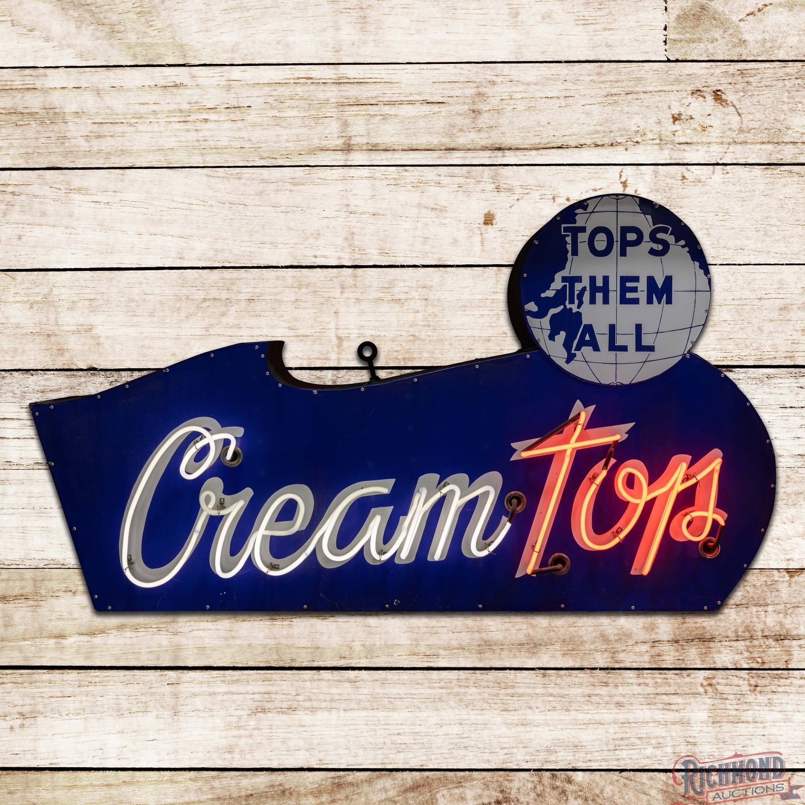 Cream Top "Tops Them All" 6' Double Sided Porcelain Factory Neon Sign (1 of 5)