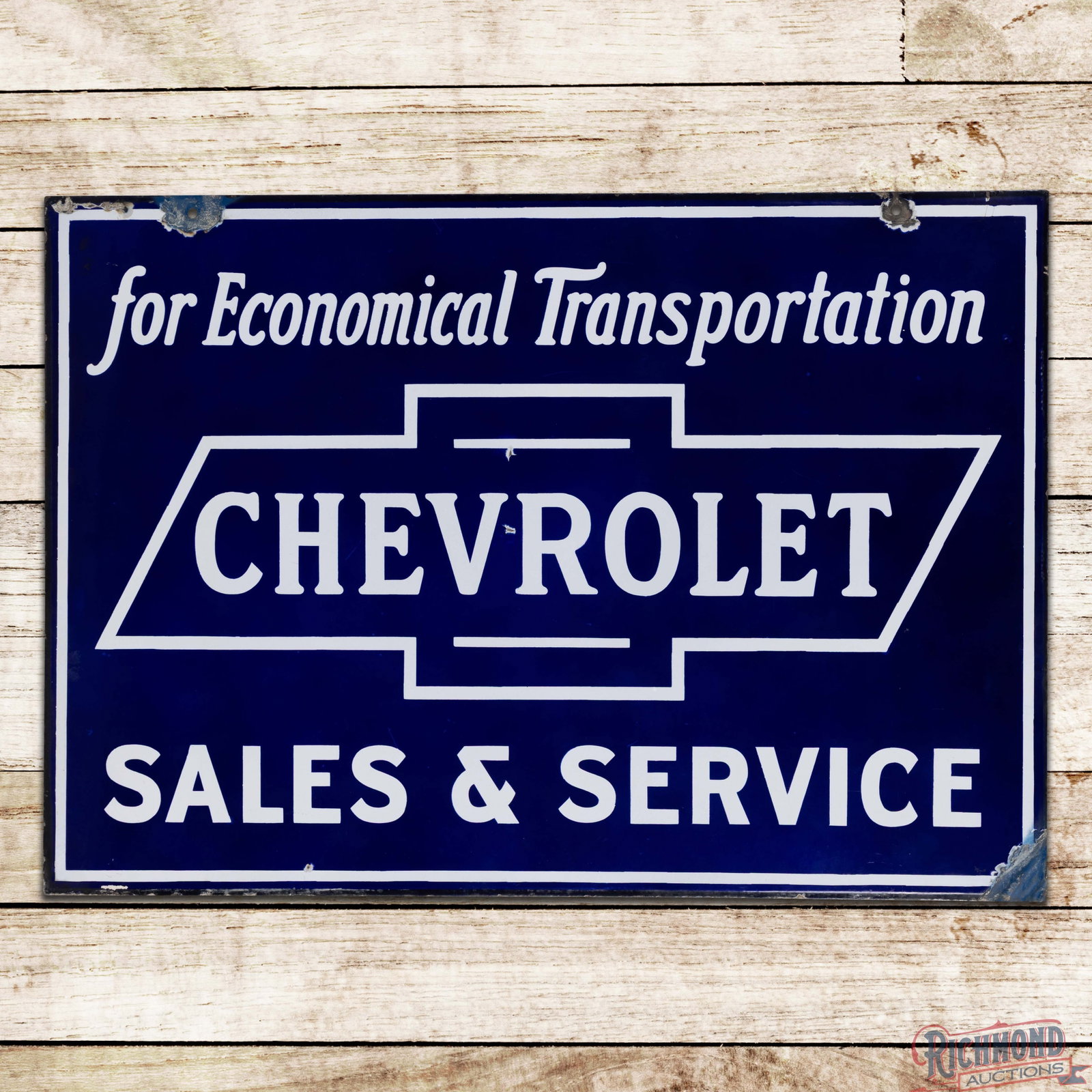 Chevrolet For Economical Transportation Sales & Service Double Sided Porcelain Sign w/ Logo (1 of 3)