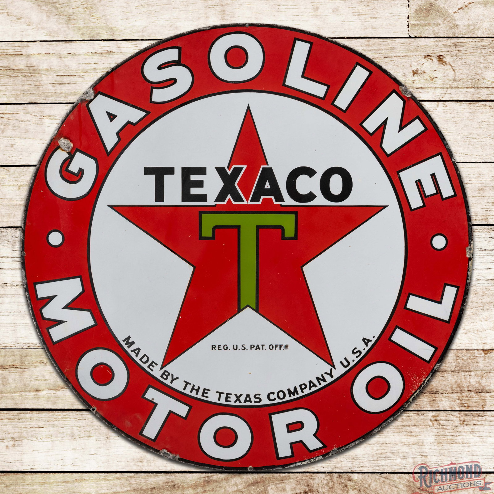Texaco Gasoline Motor Oil 42" Double Sided Porcelain Sign (1 of 3)