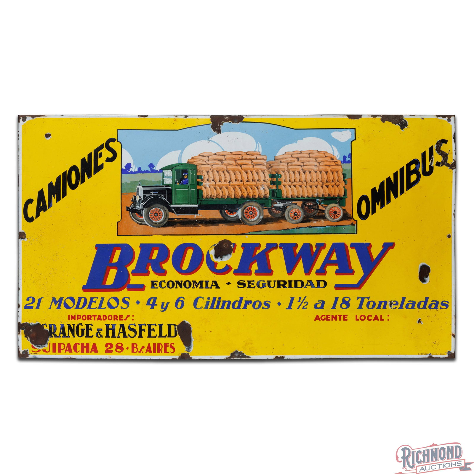 Rare Brockway Trucks "For Everyone" 5' Single Sided Porcelain Sign - 2