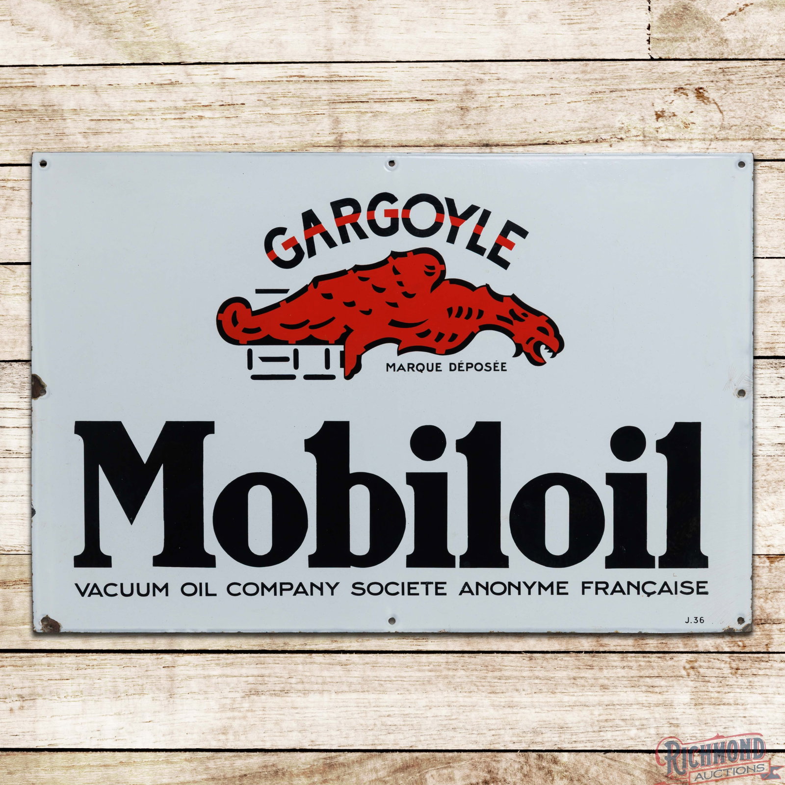 Gargoyle Mobiloil Vacuum Oil Company 36" Single Sided Porcelain Sign (1 of 3)