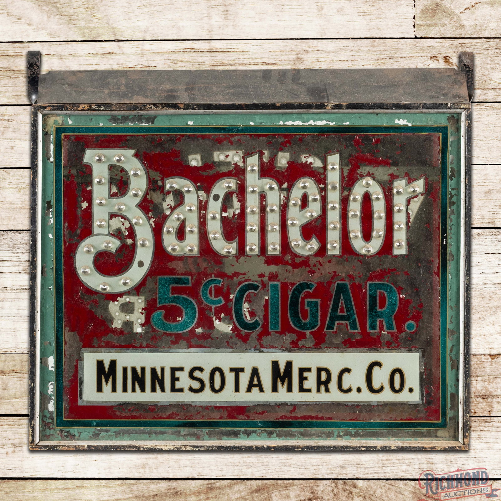 Amazing Bachelor 5 Cent Cigars Reverse on Glass DS Lighted Sign w/ Jewels Minnesota Merc. Co. (1 of 5)