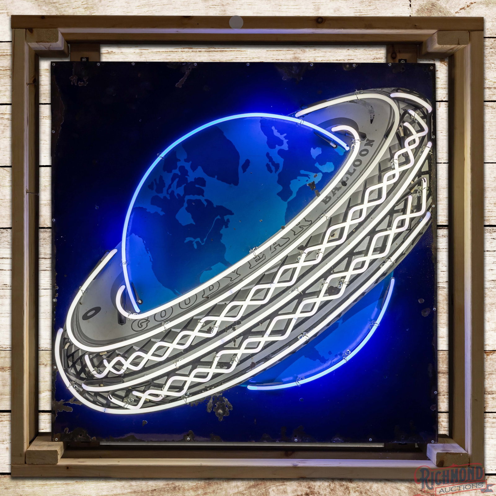 Goodyear 42" Single Sided Porcelain Neon Sign w/ World & Tire Logo (1 of 4)